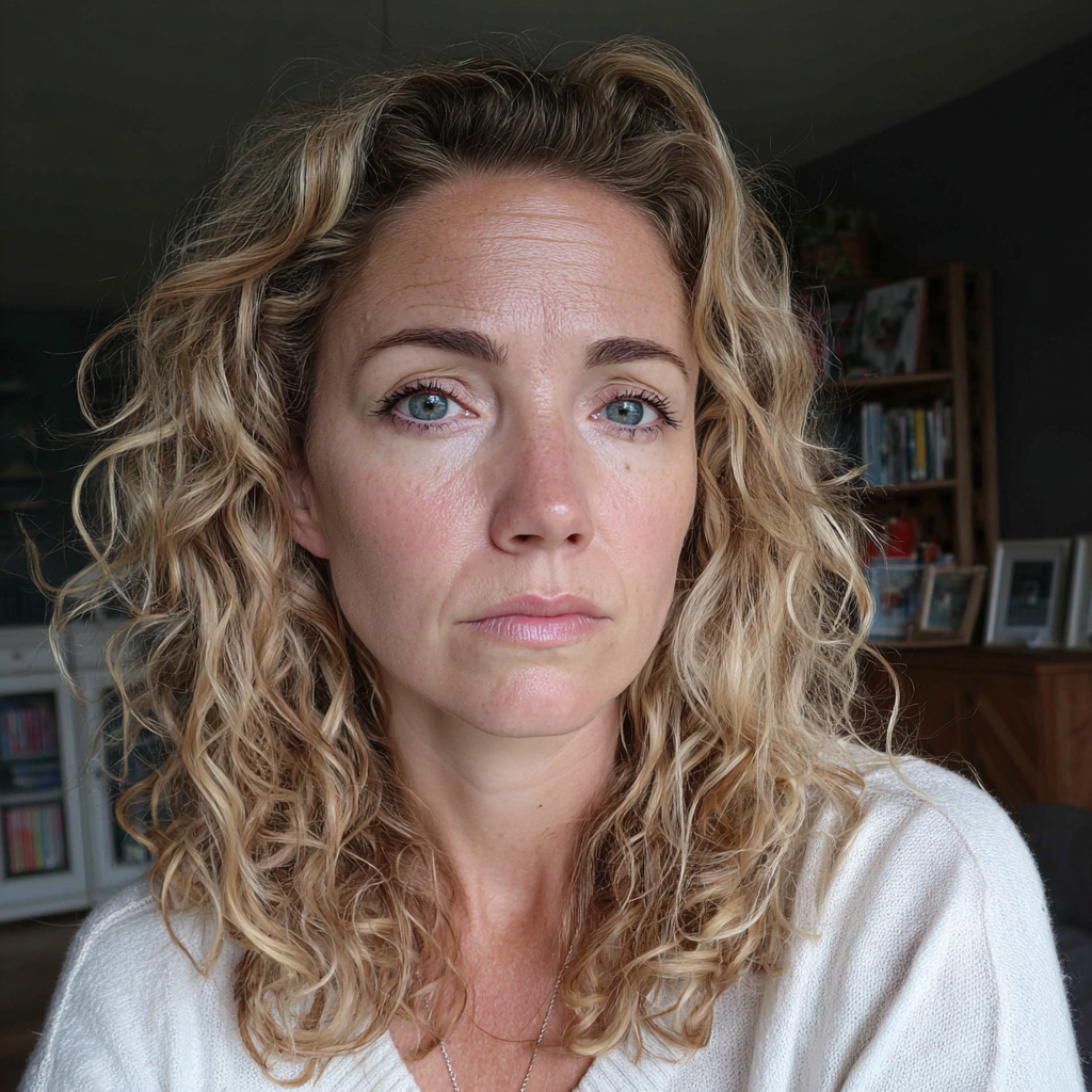 A pensive woman standing in a living room | Source: Midjourney