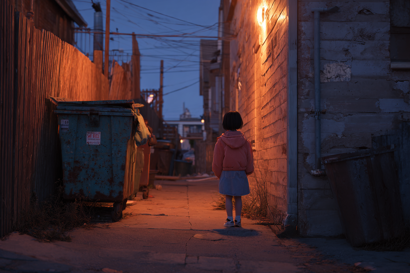 A girl standing near a dumpster | Source: Midjourney