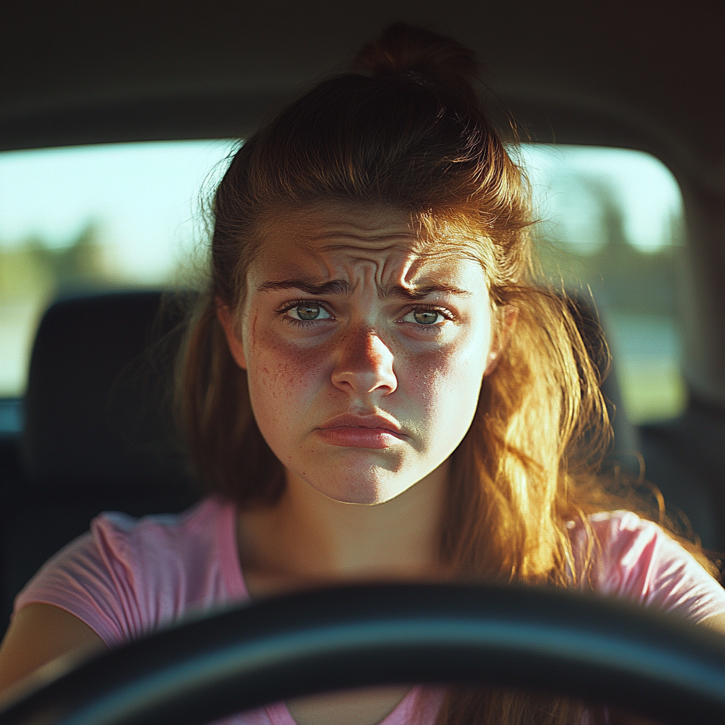 An upset woman driving | Source: Midjourney