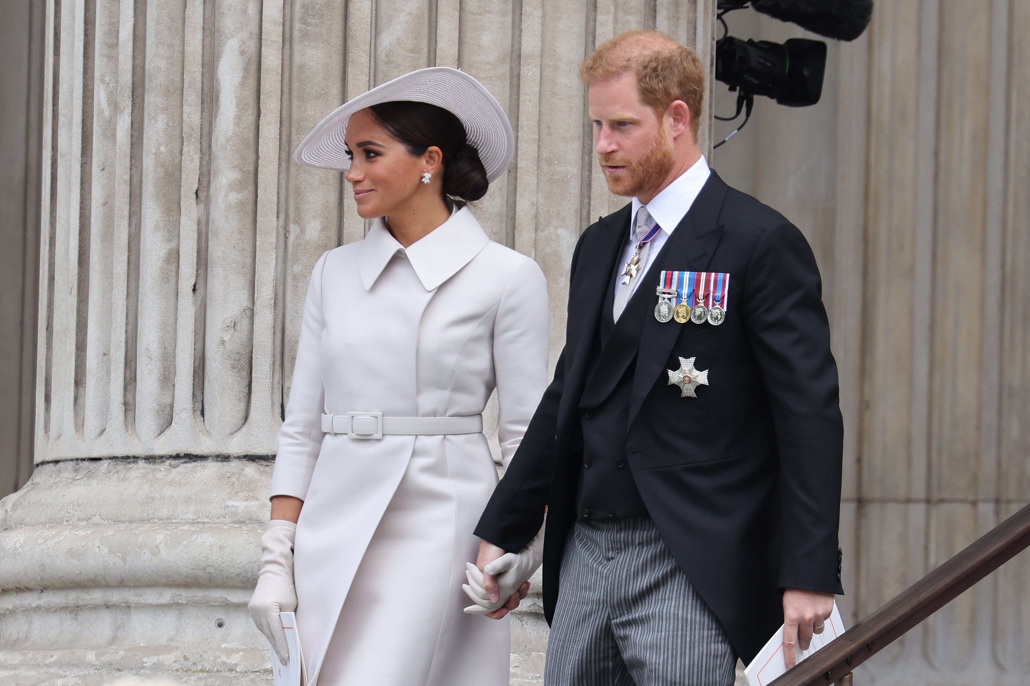 Duchess Meghan and Prince Harry departing St. Paul's Cathedral after the Queen's Platinum Jubilee National Service of Thanksgiving on June 3, 2022, in London, England. | Source: Getty Images