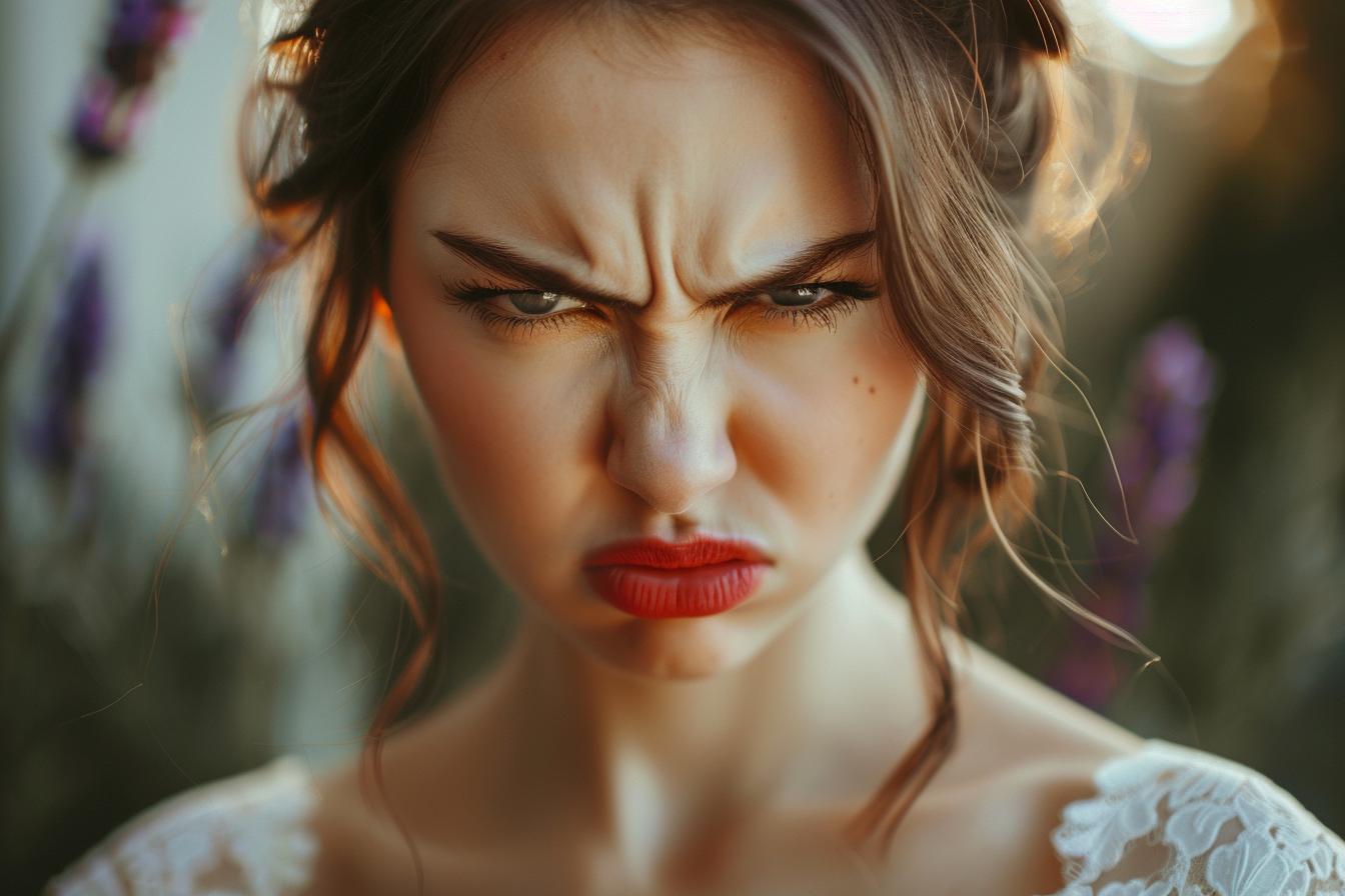 A close-up of a furious bridesmaid | Source: Midjourney