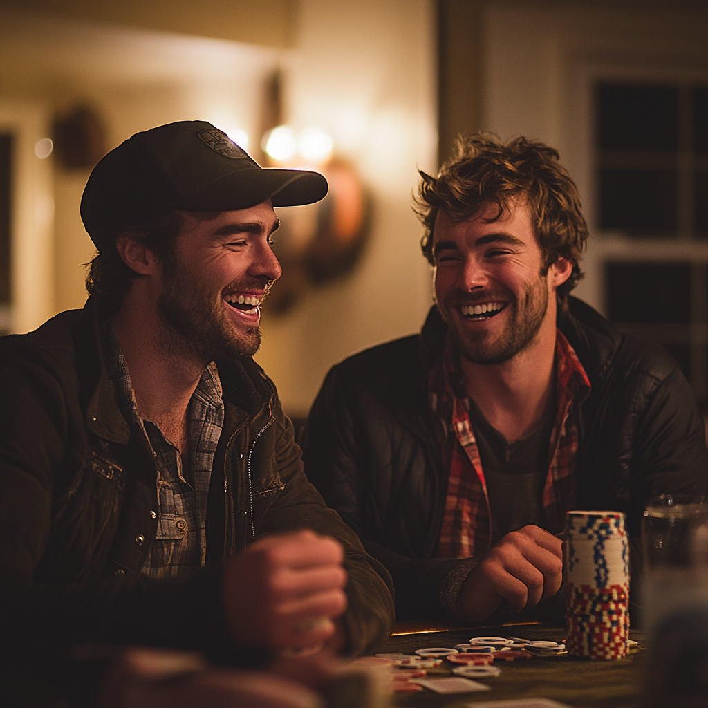 Two men laughing at home after a game of poker | Source: Midjourney