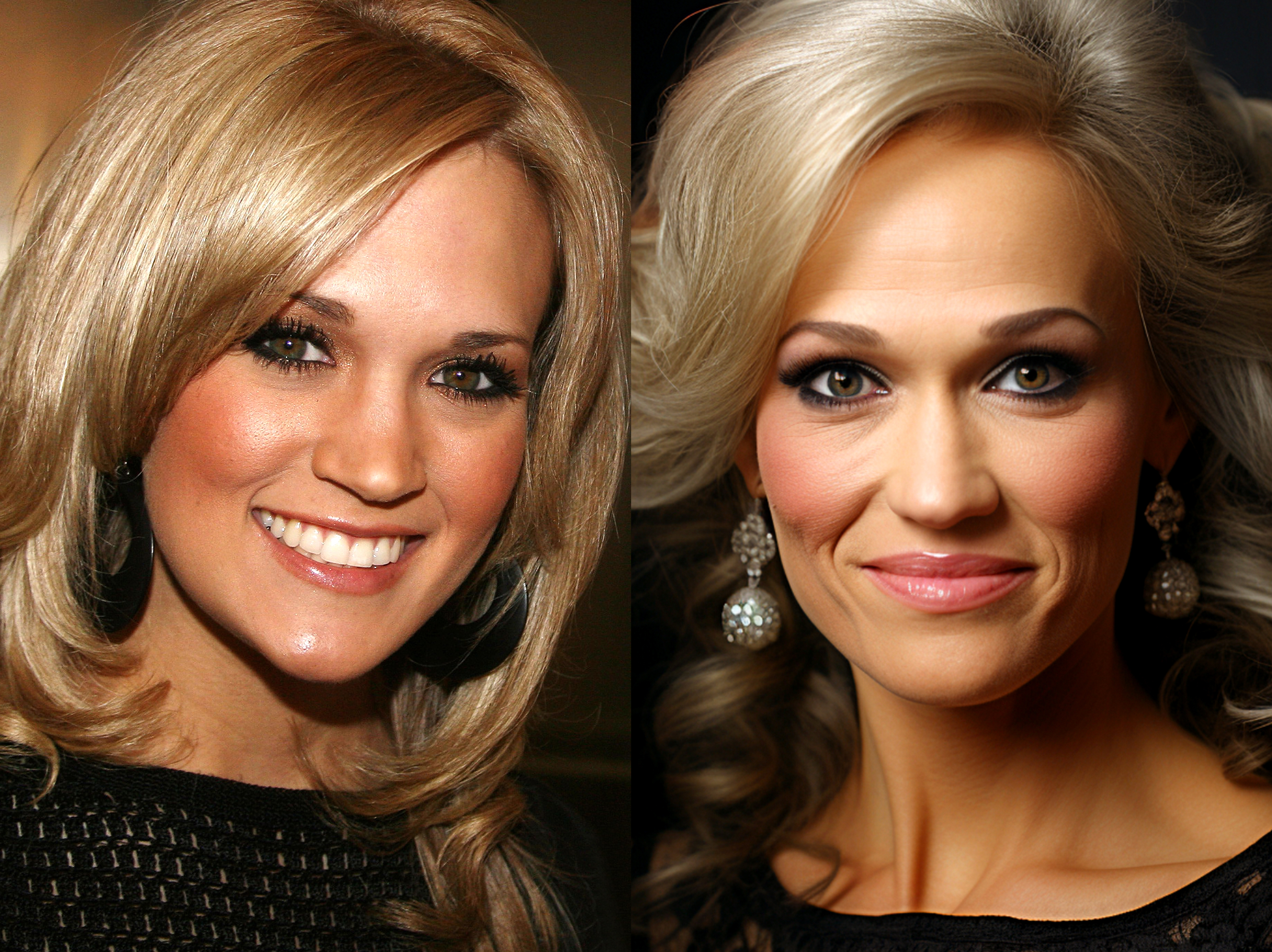 Carrie Underwood at "The Fantasticks" event in New York City in 2007. | How Carrie Underwood might look at 70 via AI | Sources: Getty Images | Midjourney