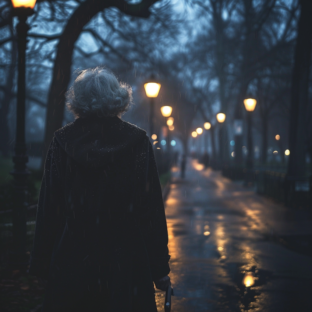 Elderly lady walking home | Source: Midjourney