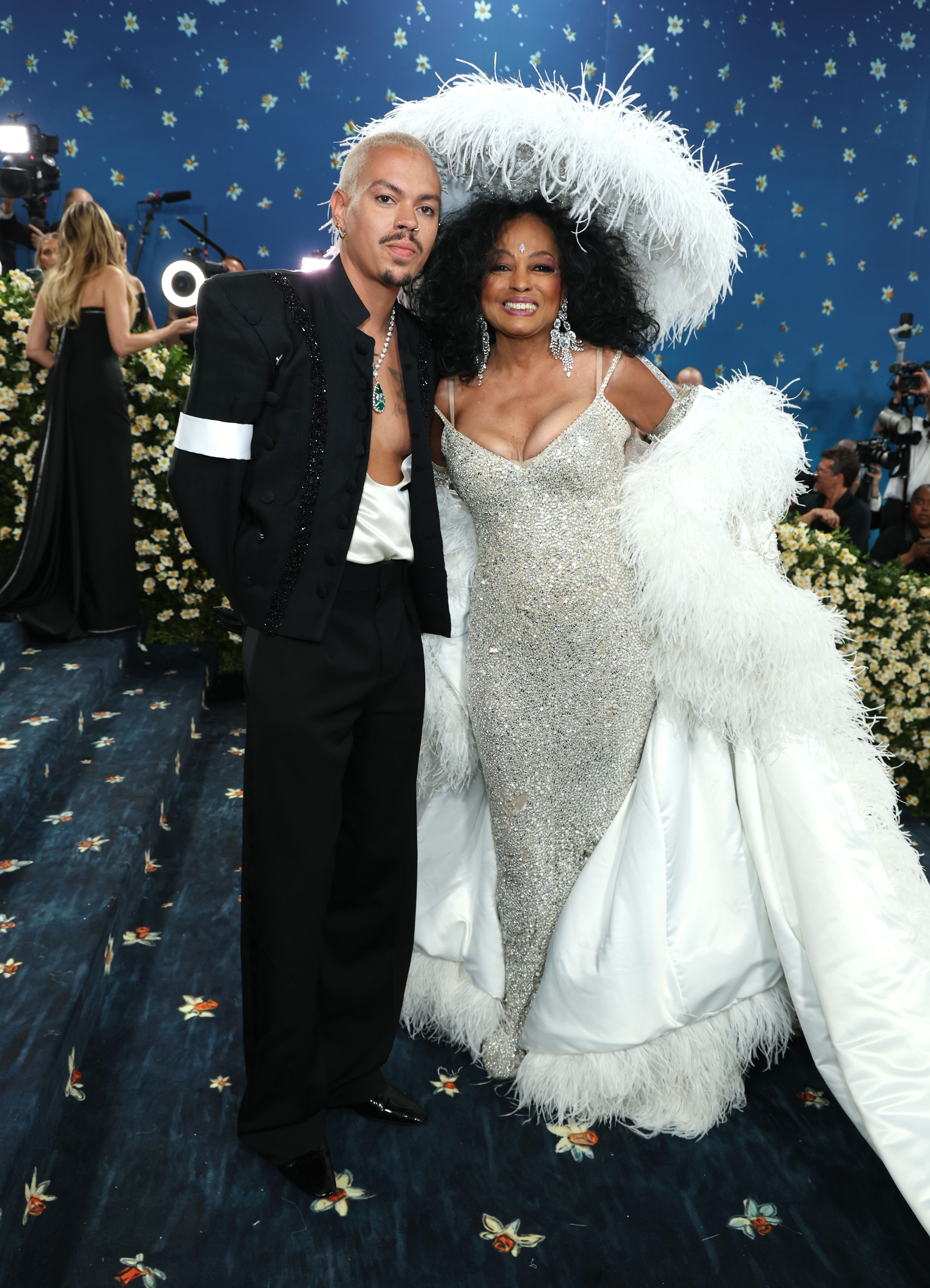 Evan and Diana Ross looking stylish at the 2025 Met Gala celebrating "Superfine: Tailoring Black Style" on May 5, 2025, in New York City.
