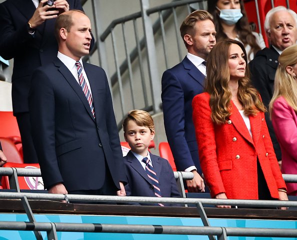Prince William, Kate Middleton, and Prince George during the UEFA Euro 2020 Championship Round at Wembley Stadium on June 29, 2021 in London, England. | Photo: Getty Images