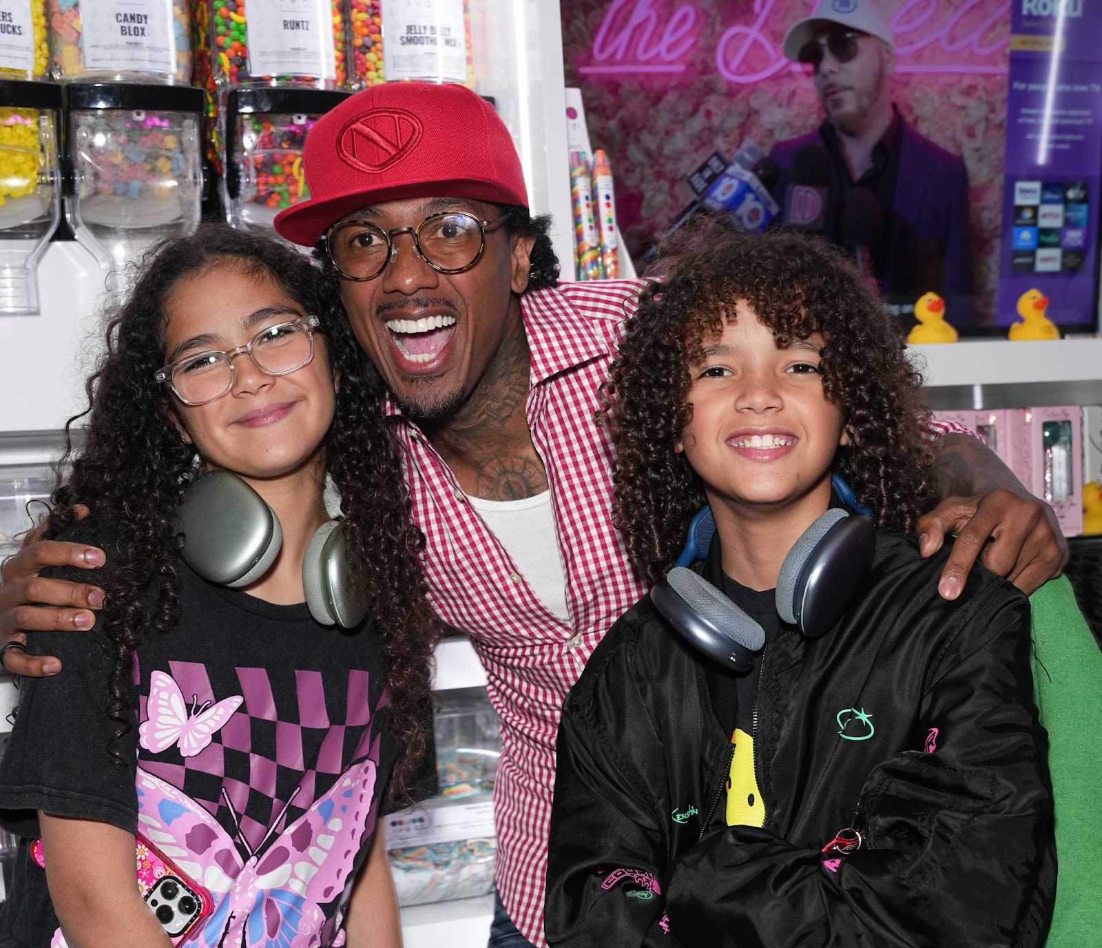 Monroe, Nick, and Moroccan Cannon at Natti Natasha & Nick Cannon host Sugar Factory in Times Square on August 11, 2023, in New York City | Source: Getty Images