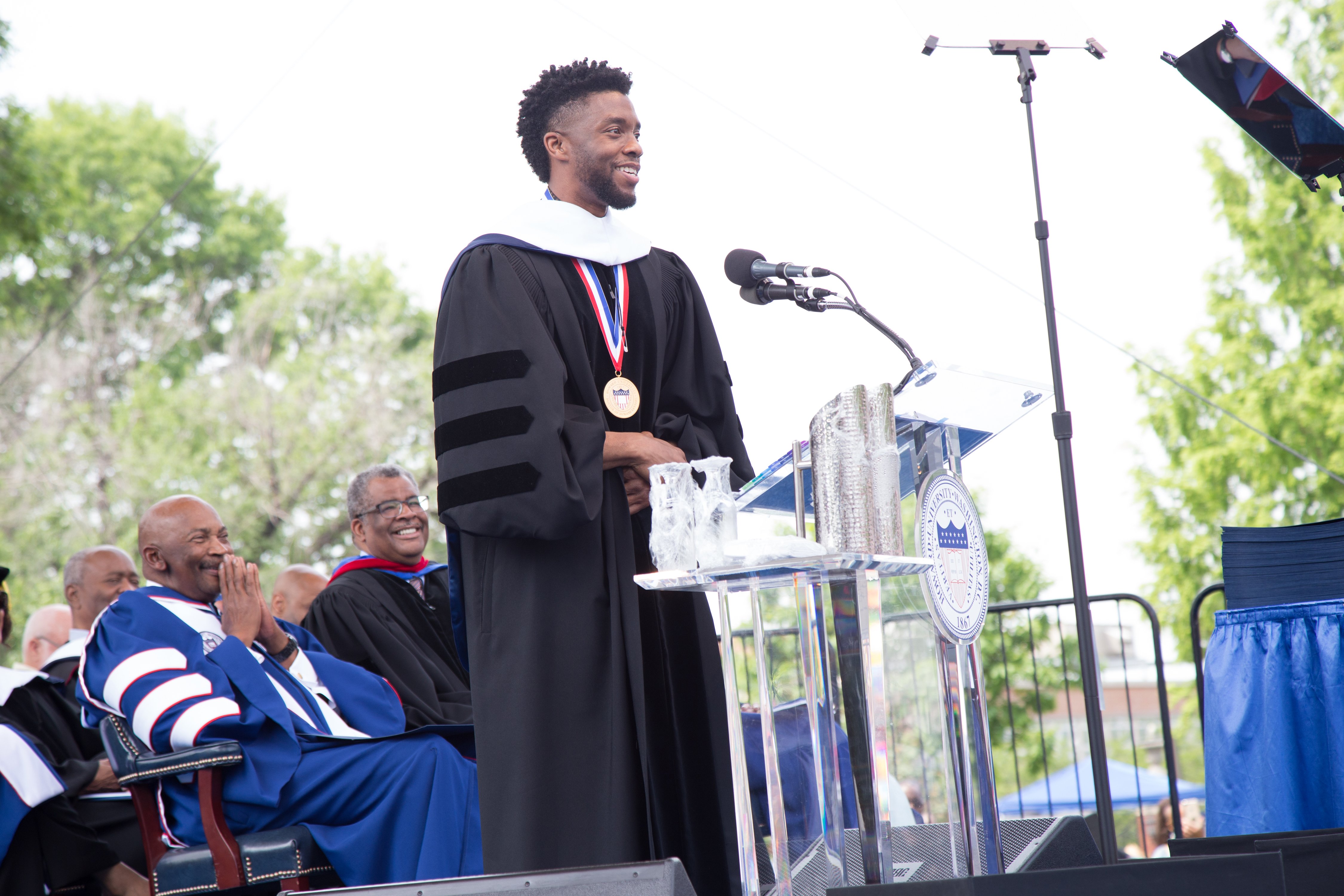 Chadwick Boseman, a Howard alumnus, receiving an Honorary Doctorate Degree at the 2018 Howard University Commencement Ceremony at Howard University in Washington, DC | Photo: Brian Stukes/Getty Images