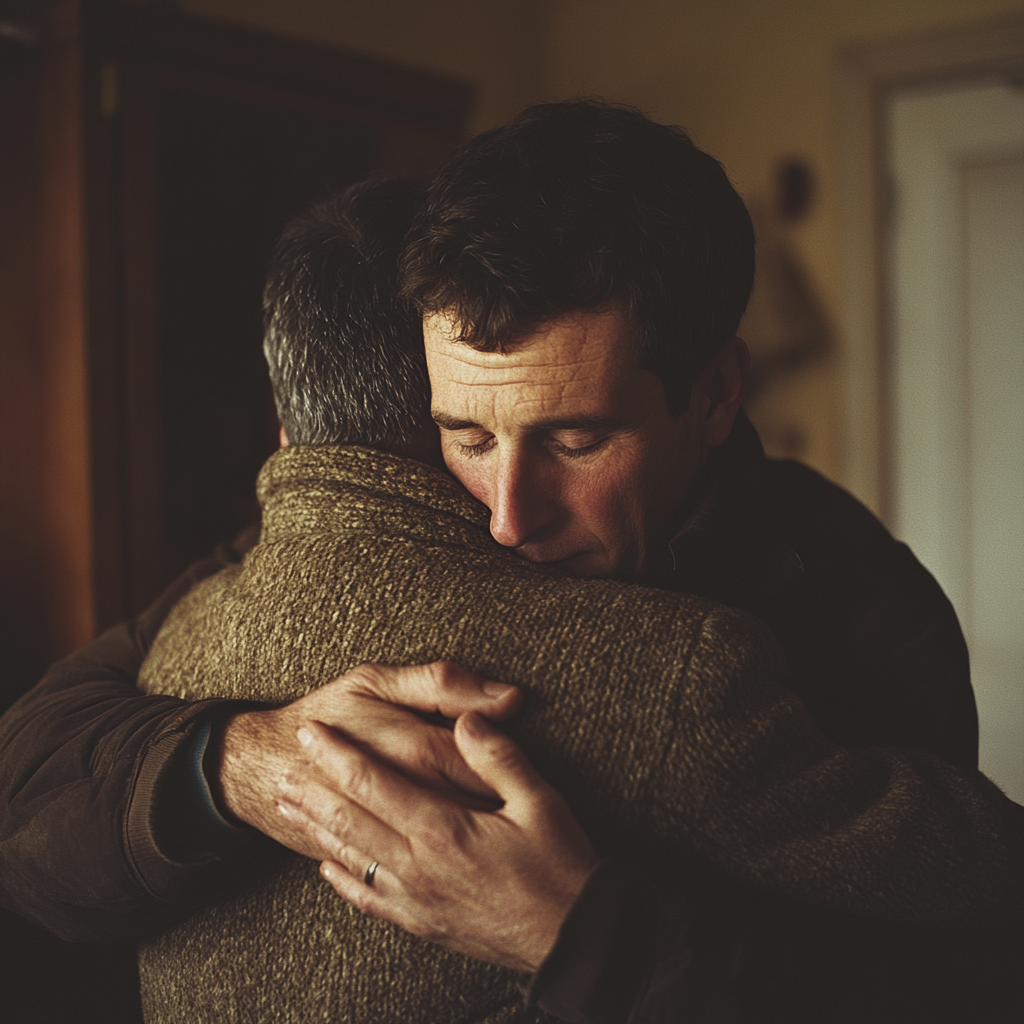 Two men hugging | Source: Midjourney