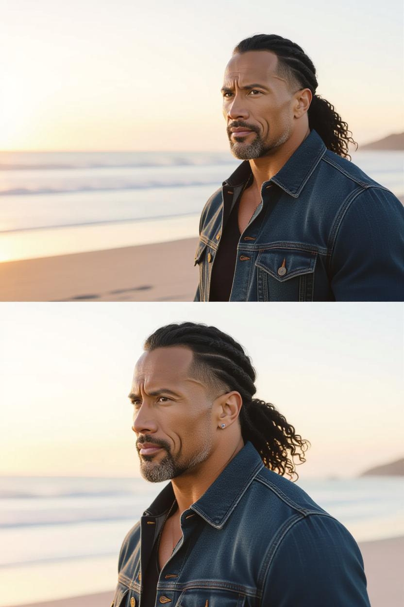 An AI-generated image of Dwayne Johnson with a different hairstyle | Source: Grok