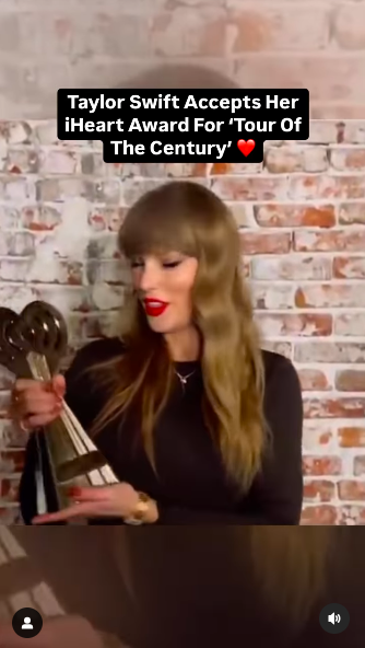 Taylor Swift giving her acceptance speech for her award, posted on March 18, 2025. | Source: Instagram/iheartradioau