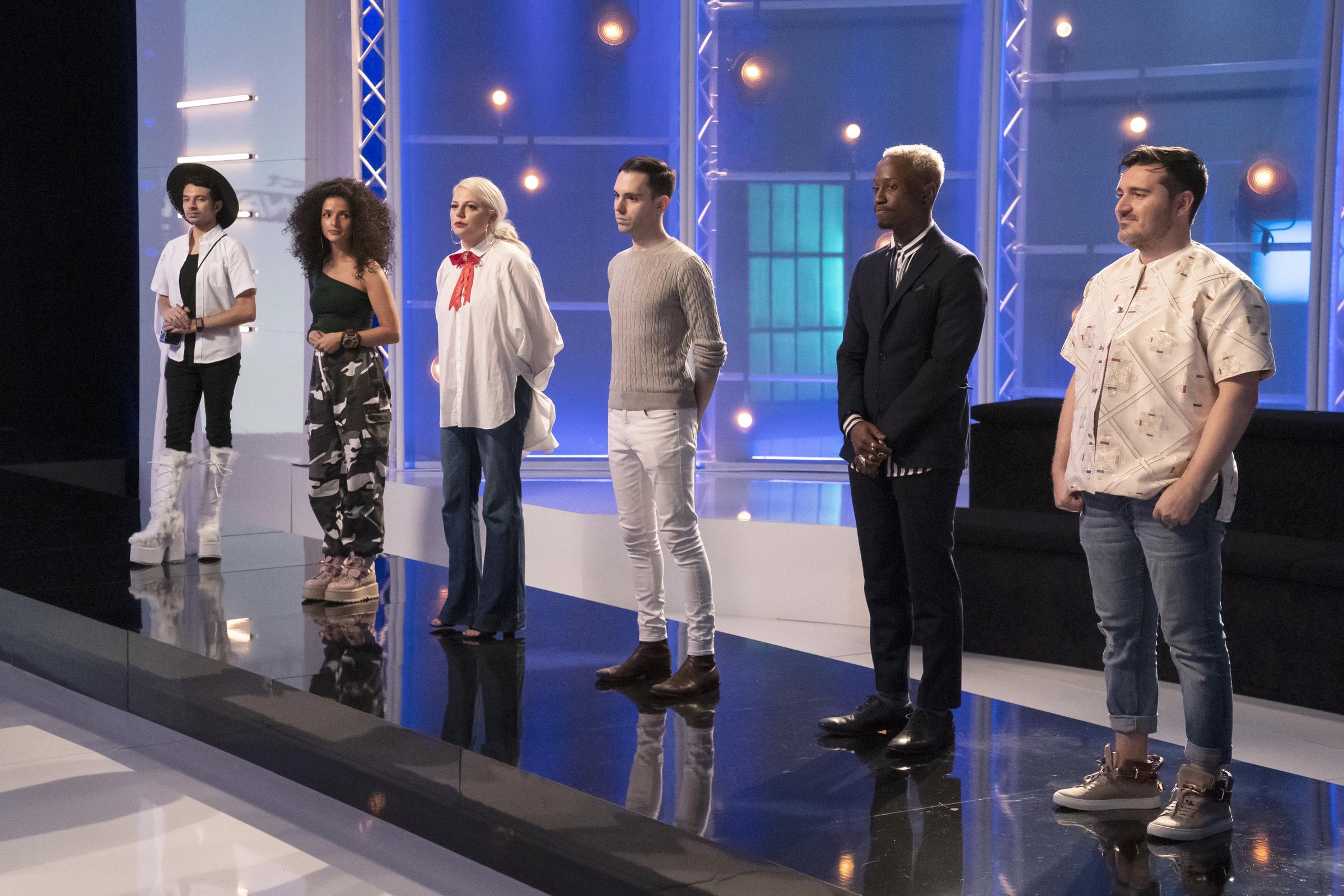 Alan Gonzalez, Victoria Cocieru, Brittany Allen, Tyler Neasonly, Shavi Lewis, and Sergio Guadarrama on "Project Runway" season 18, on June 30, 2019 | Source: Getty Images