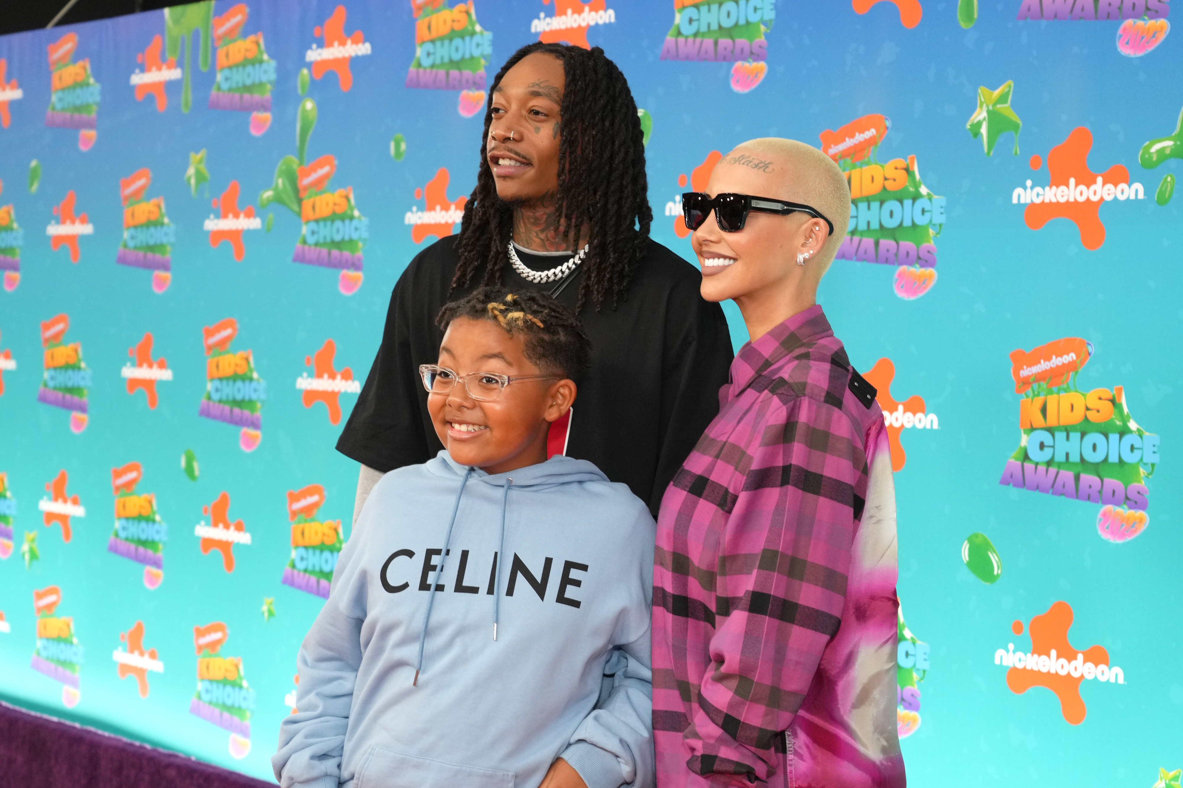 Wiz Khalifa, Sebastian Taylor Thomaz, and Amber Rose at the 2023 Nickelodeon Kids' Choice Awards at Microsoft Theater on March 4 in Los Angeles, California. | Source: Getty Images