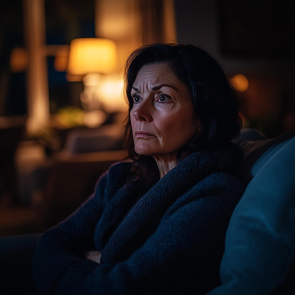 A disgusted woman in her living room | Source: Midjourney