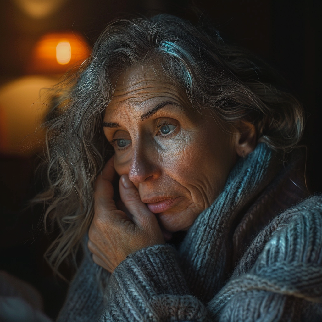 Distressed older woman holding her face | Source: Midjourney