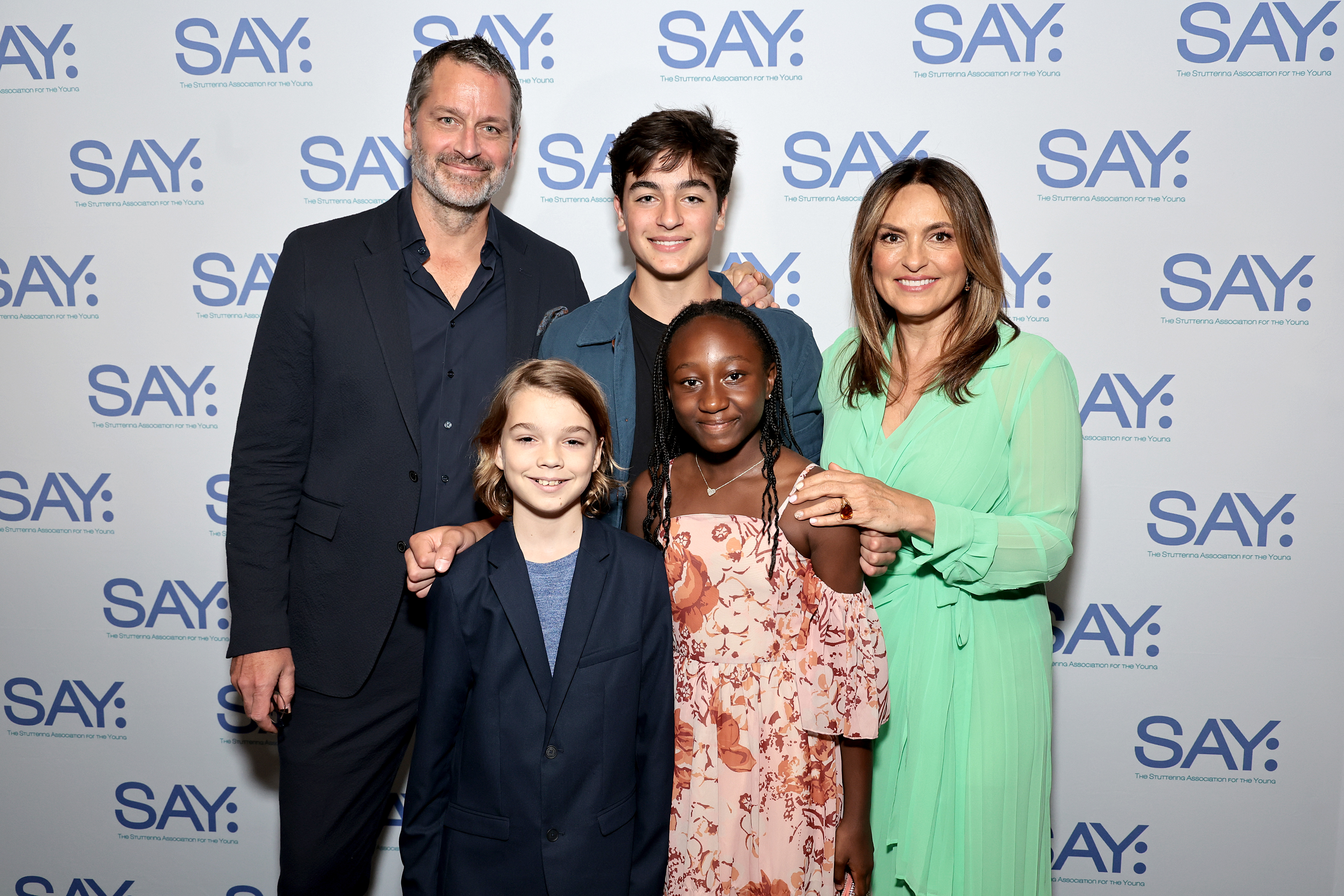 Peter Hermann and Mariska Hargitay pose with their children, August Miklos Friedrich, Andrew Nicolas, and Amaya Josephine Hermann at The Edison Ballroom on May 22, 2023, in New York City. | Source: Getty Images