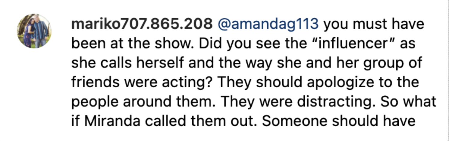 Screenshots of comments on Miranda Lambert's Instagram post. | Source: Instagram/MirandaLambert