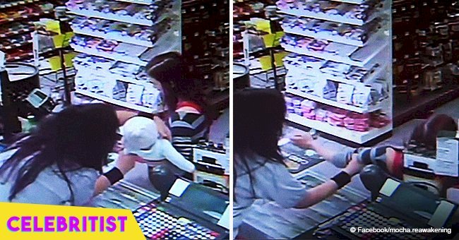 Store clerk suddenly grabs baby from mother's arms, but the surveillance video shows why