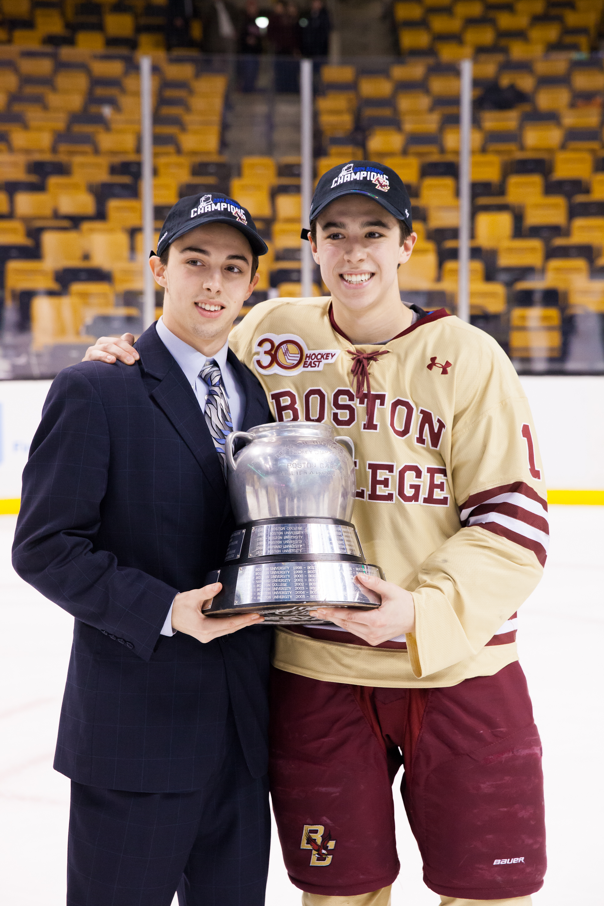 Johnny and Matthew Gaudreau at the annual Beanpot Hockey Tournament in Boston, Massachusetts on February 10, 2014 | Source: Getty Images