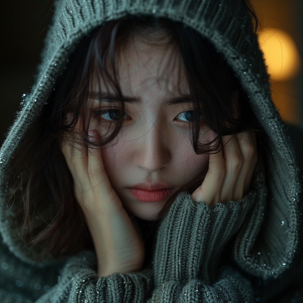 Young depressed Asian woman | Midjourney