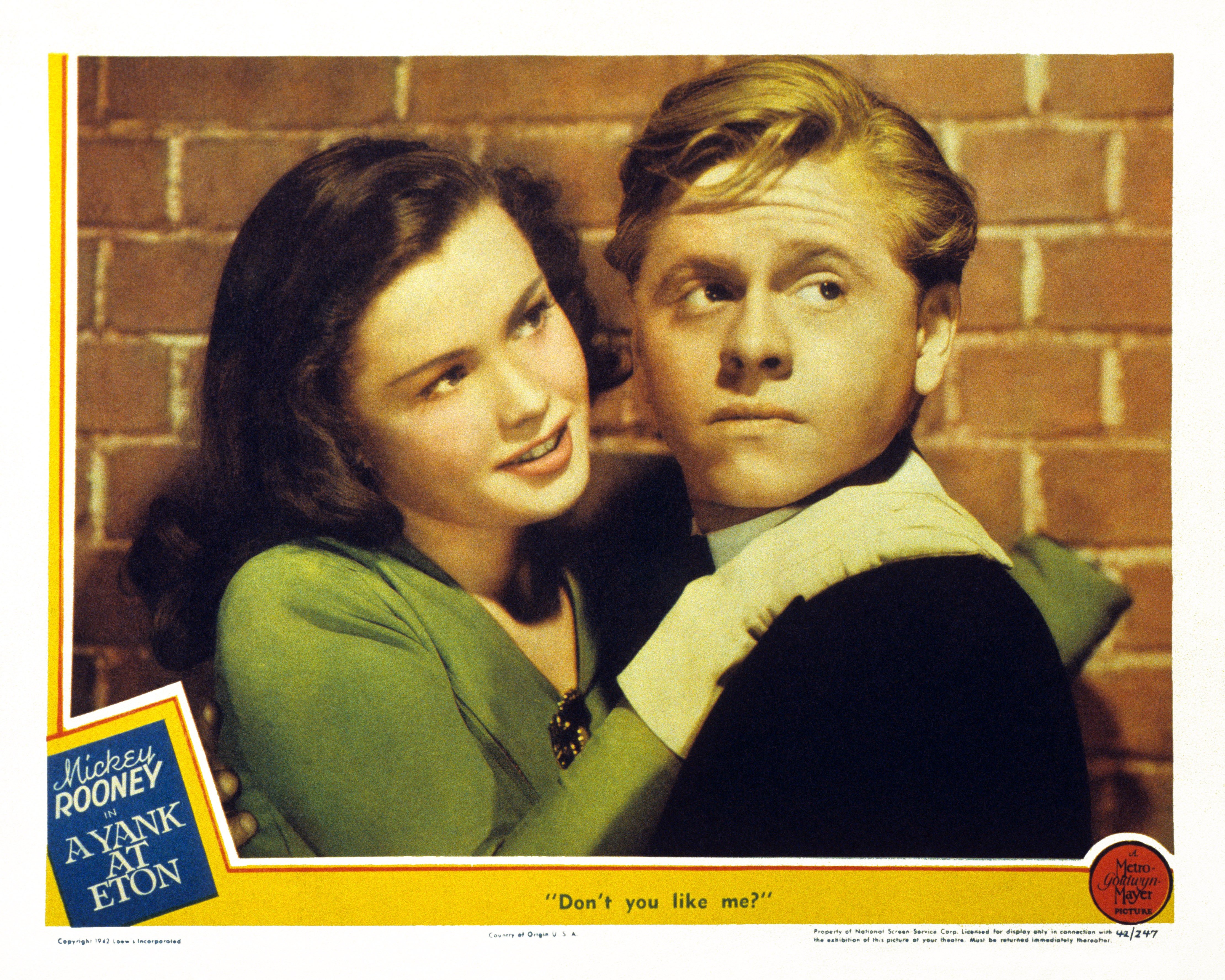 A Yank At Eton, US lobbycard, from left: Tina thayer, Mickey Rooney, 1942. | Source: Getty Images