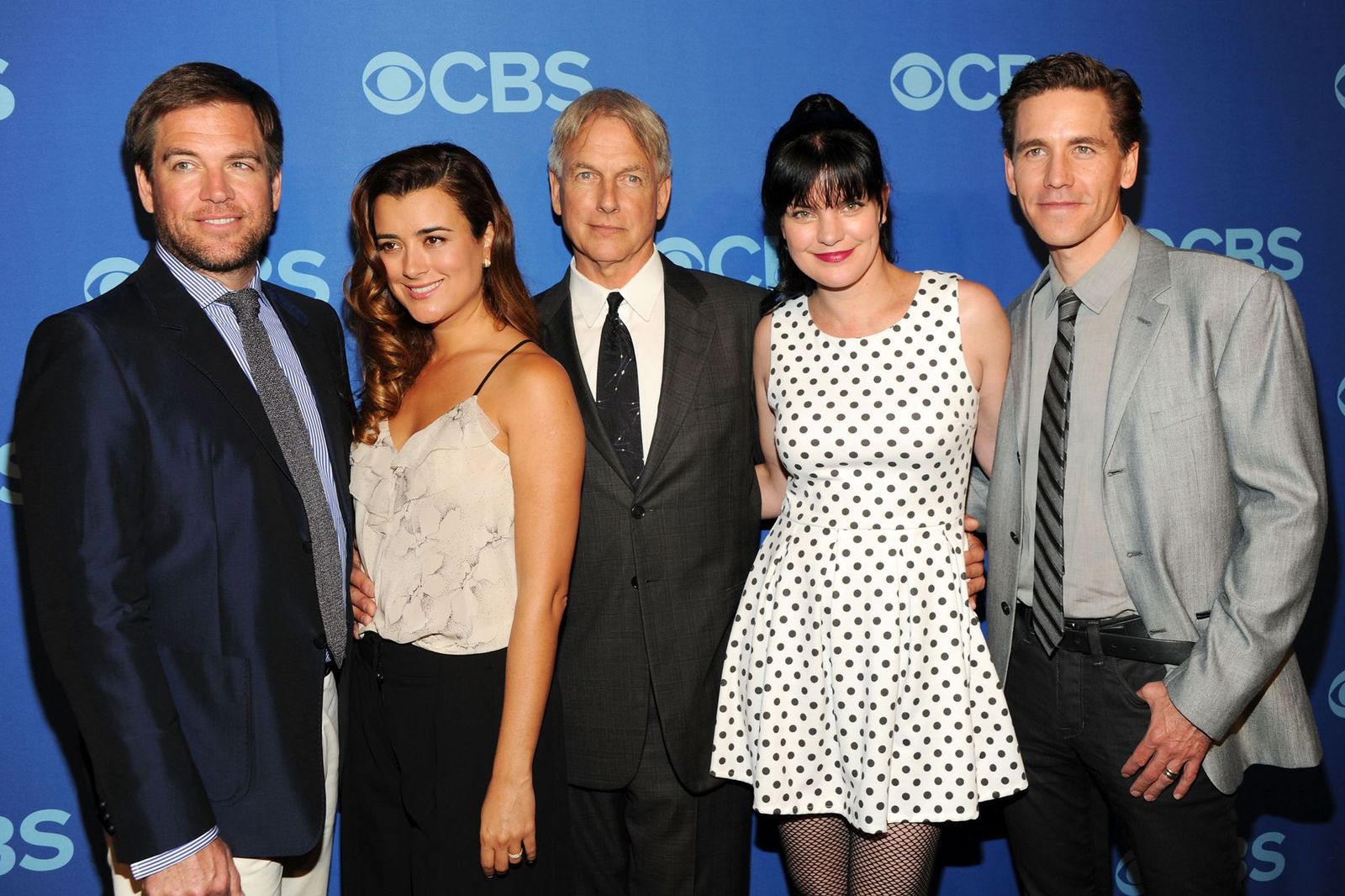 Cast of NCIS Michael Weatherly, Cote de Pable, Mark Harmon, Pauley Perrette and Brian Dietzen at CBS 2013 Upfront Presentation at The Tent at Lincoln Center on May 15, 2013 | Photo: Getty Images