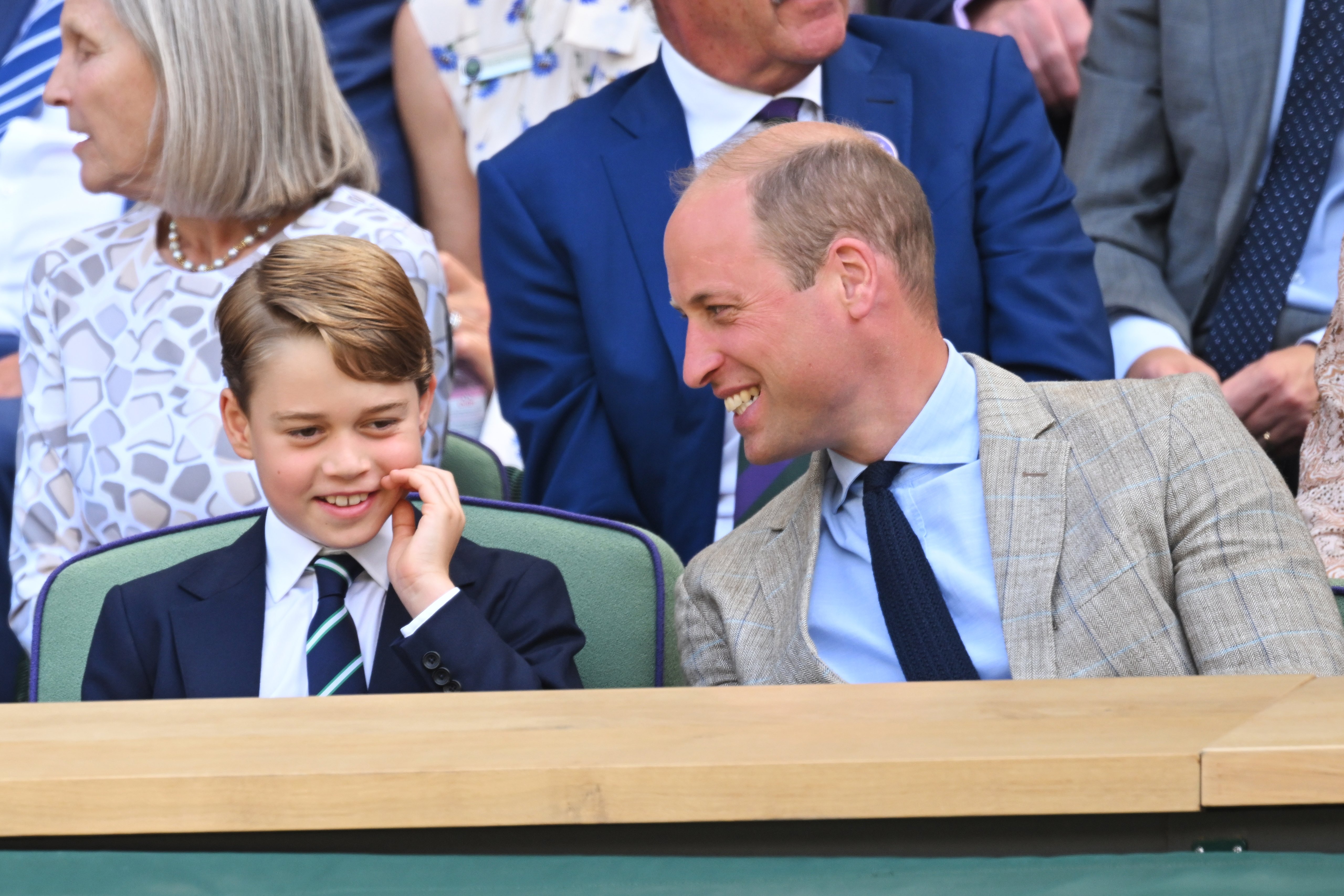 Prince George photographed with his father Prince William during The Wimbledon Men's Singles final at the All England Lawn Tennis and Croquet Club on July 10, 2022 in London, England.︳Source: Getty Images