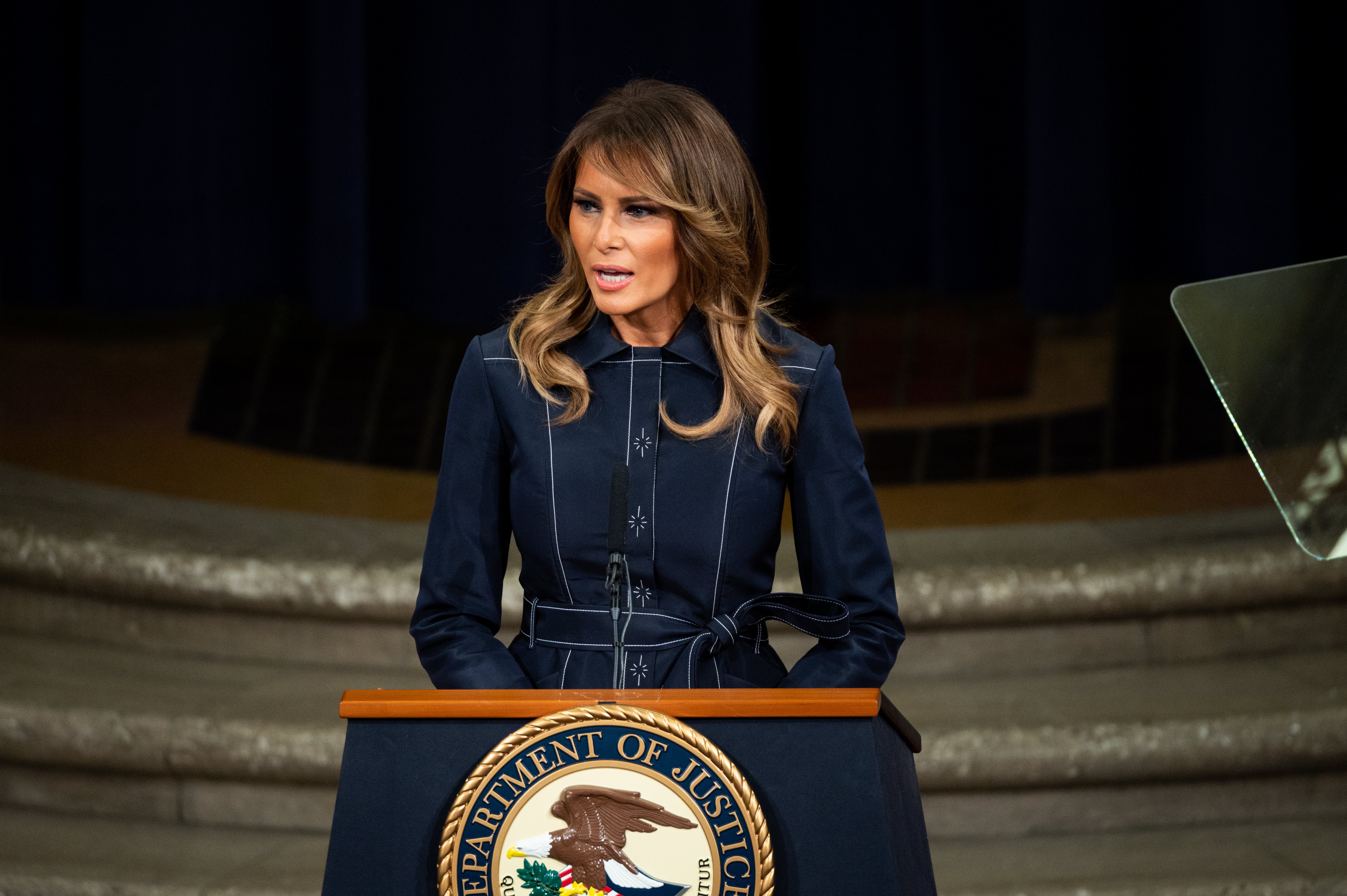 First Lady Melania Trump speaks at the Department of Justice National Opioid Summit on March 6, 2020, in Washington, DC. | Source: Getty Images.