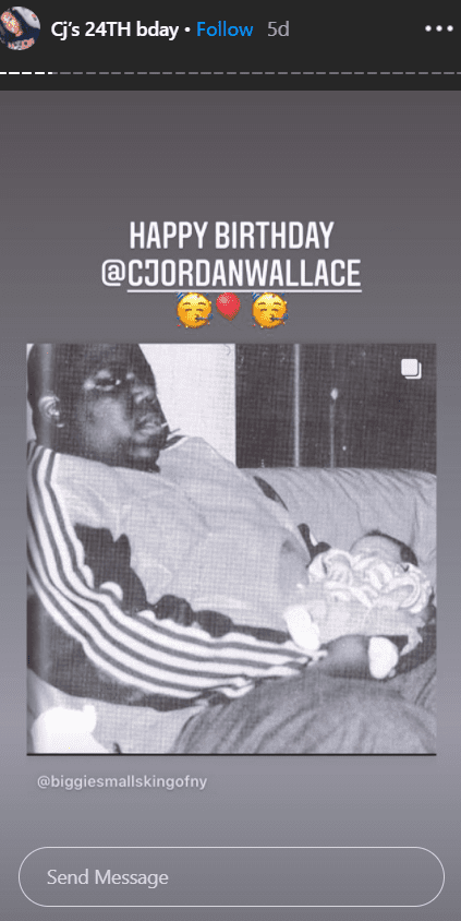 A photo of Notorious B.I.G. carrying C.J. Wallace as a baby. | Photo: Instagram/Tyanna810