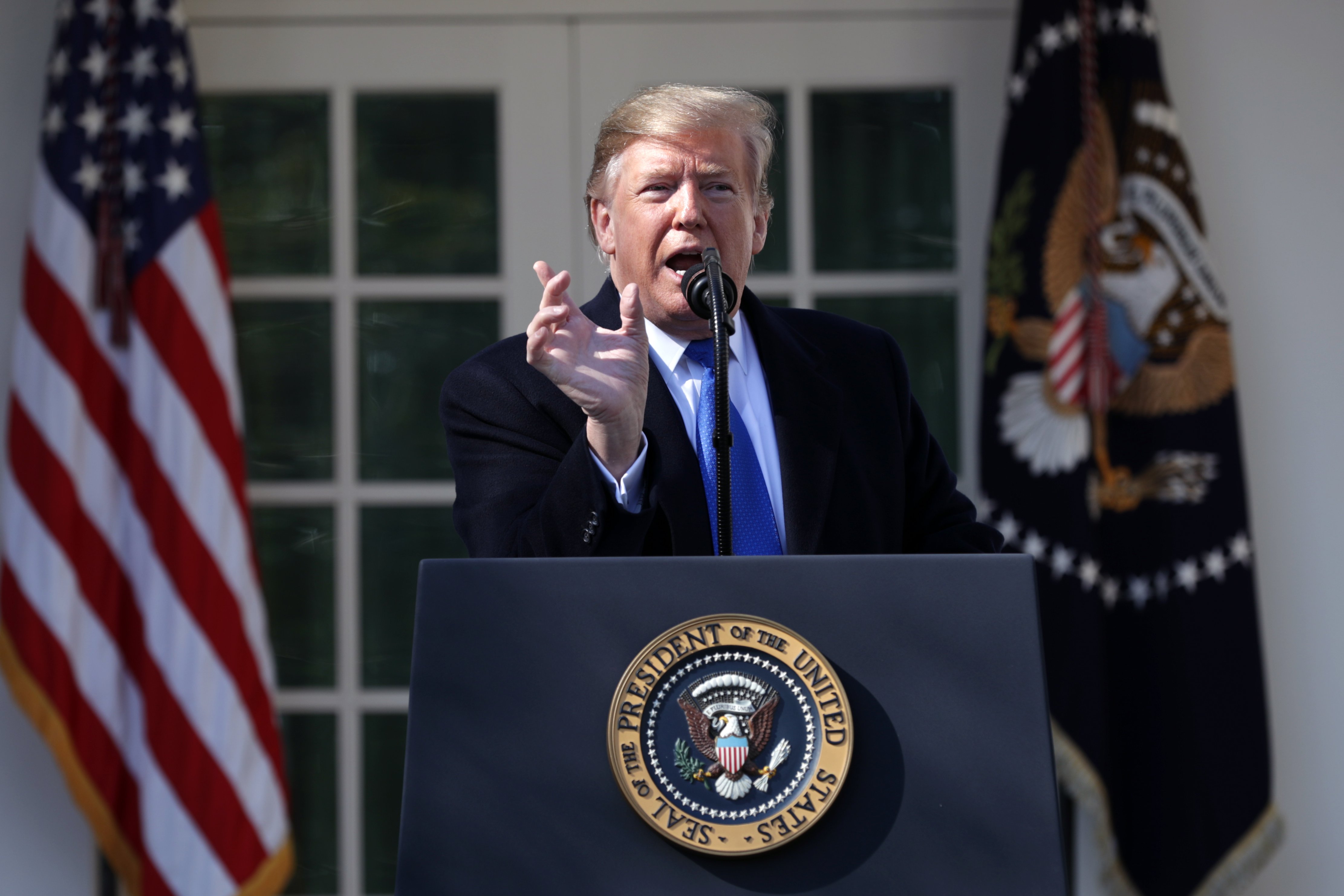President Donald Trump delivering his national emergency declaration speech at the White House | Photo: Getty Images