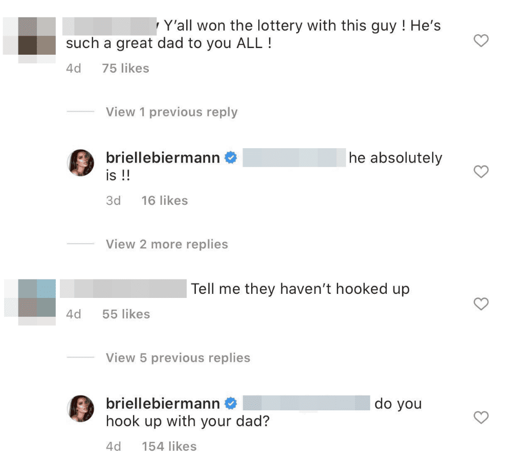A fan's comment and Brielle's response under a picture on Brielle's Instagram page. | Photo: Instagram/@briellebiermann