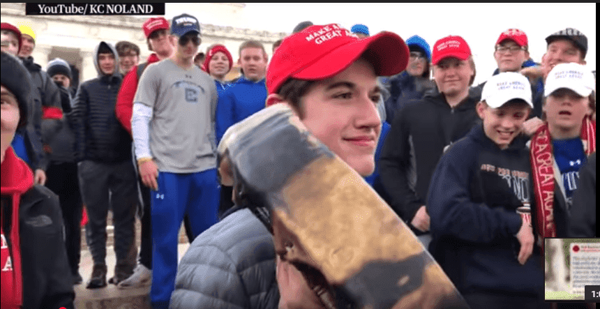 Students from Covington Catholic High School wearing MAGA at Life Rally. | Screenshot from Youtube (https://www.youtube.com/watch?v=IuFXeh-JZSA)