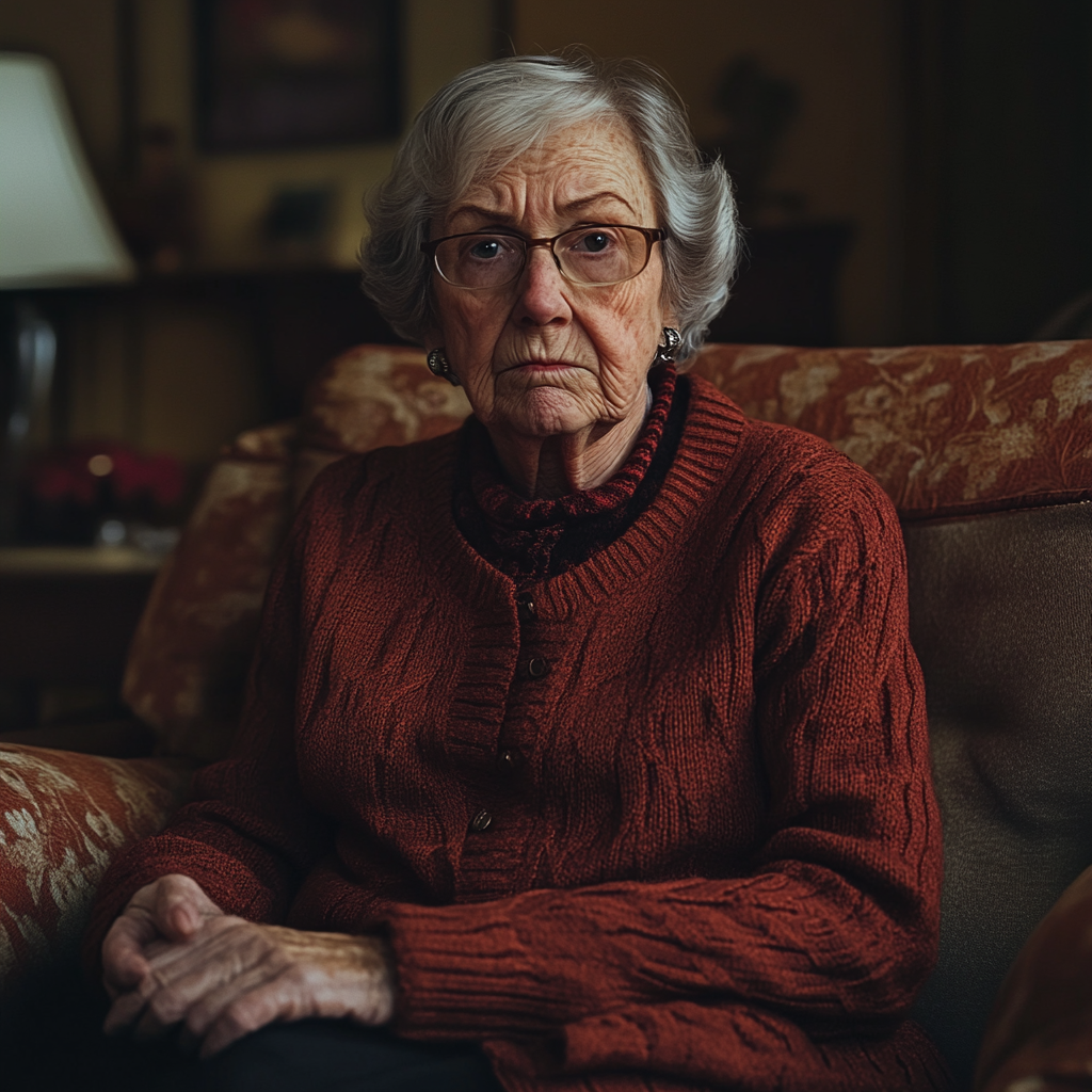 An angry woman sitting on her couch | Source: Midjourney