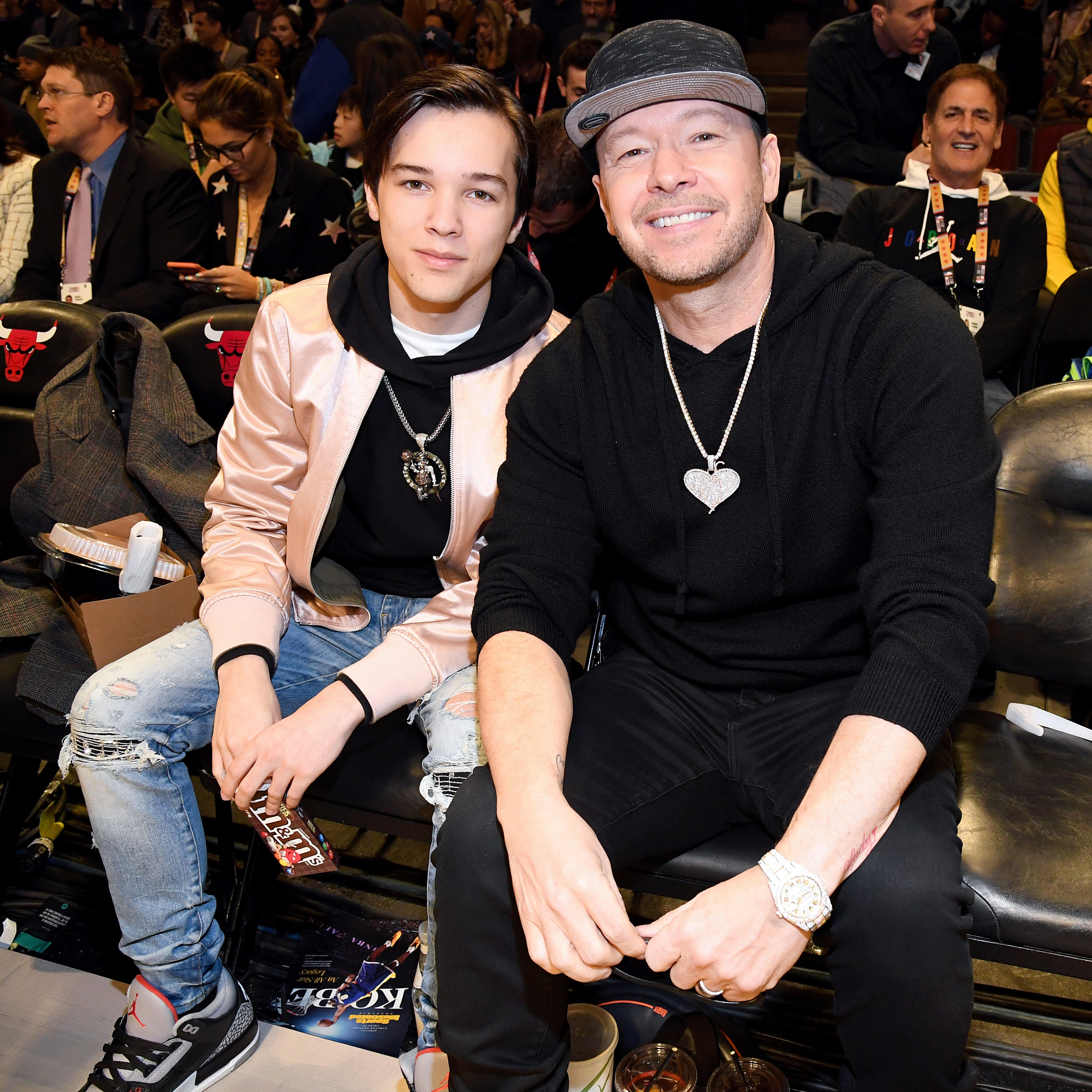 Elijah Wahlberg and Donnie Wahlberg attend the 69th NBA All-Star Game at United Center on February 16, 2020, in Chicago, Illinois. | Source: Getty Images