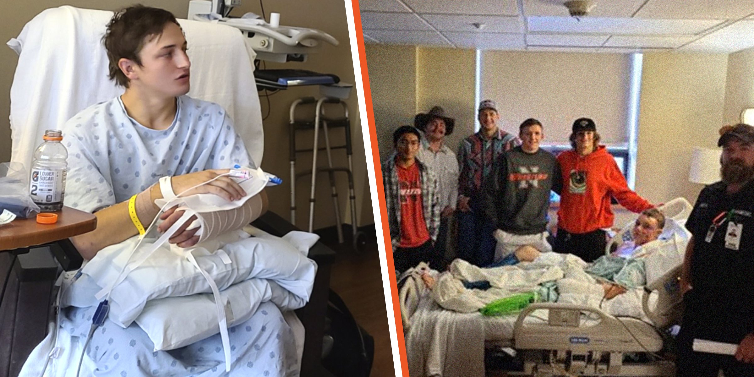 Brady Lowry | Kendell Cummings en el hospital con los miembros de su equipo de lucha | Foto: Twitter.com/KSLSharaPark