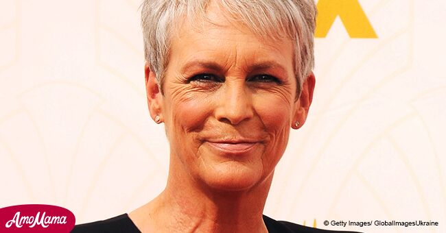 Jamie Lee Curtis, 59, proves she's an ageless beauty as she flashes her fit body in a red suit
