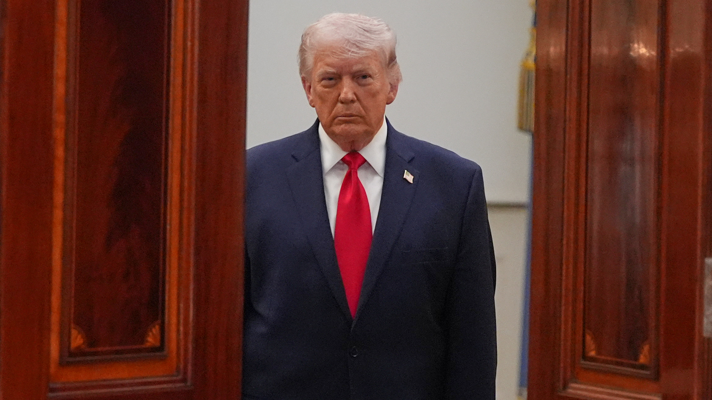 President Donald Trump arrives to address the nation from the Cross Hall of the White House on April 1, 2026, in Washington, DC. | Source: Getty Images