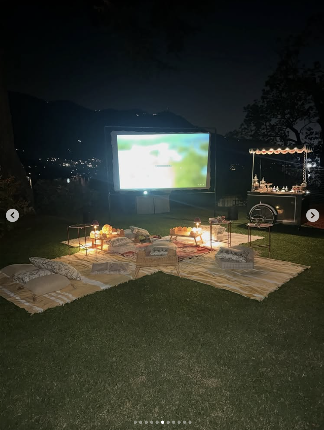A photo of a romantic movie night set-up, from a carousel post shared by Lewis Hamilton on September 22, 2026 | Source: instagram/lewishamilton