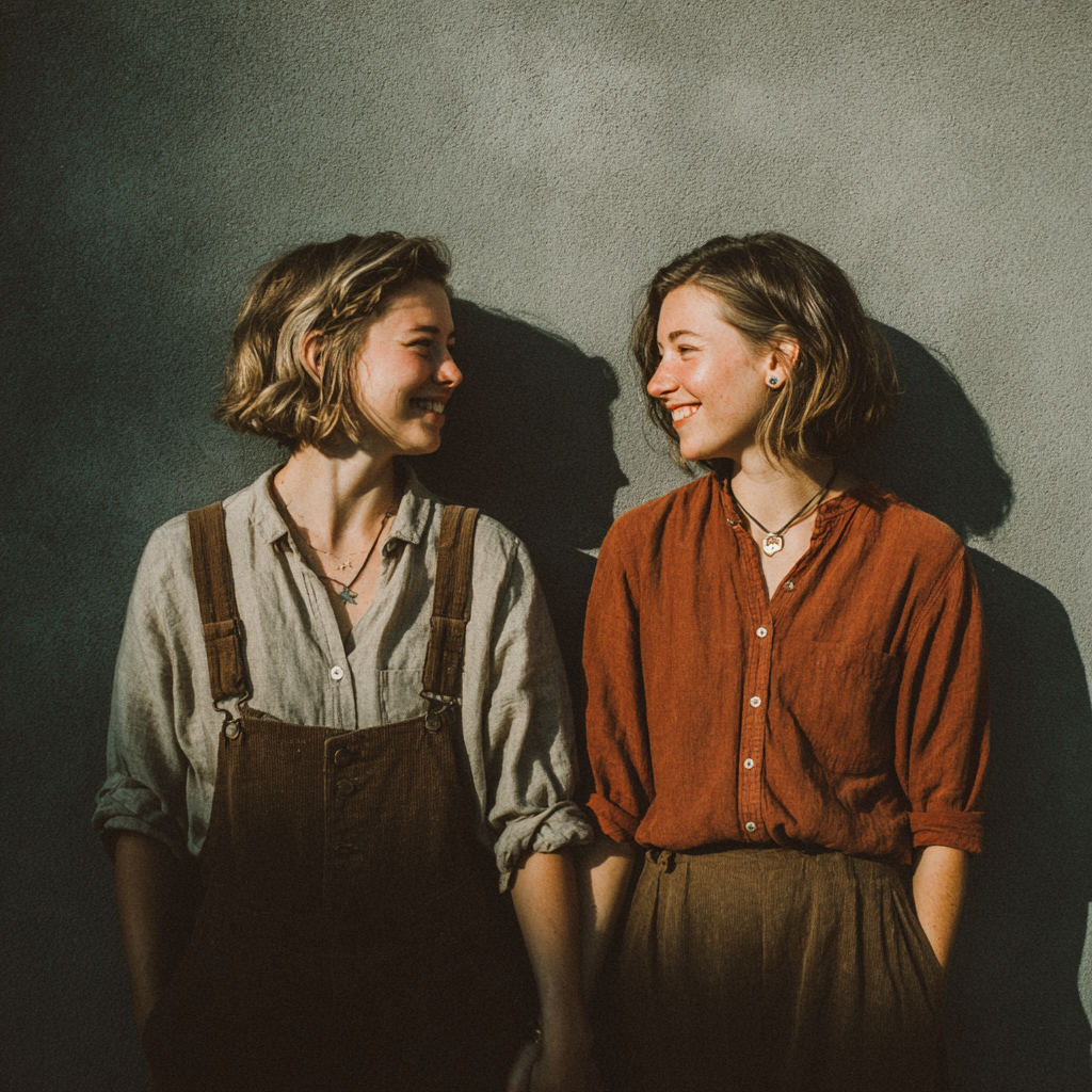 Two happy women holding hands | Source: Midjourney