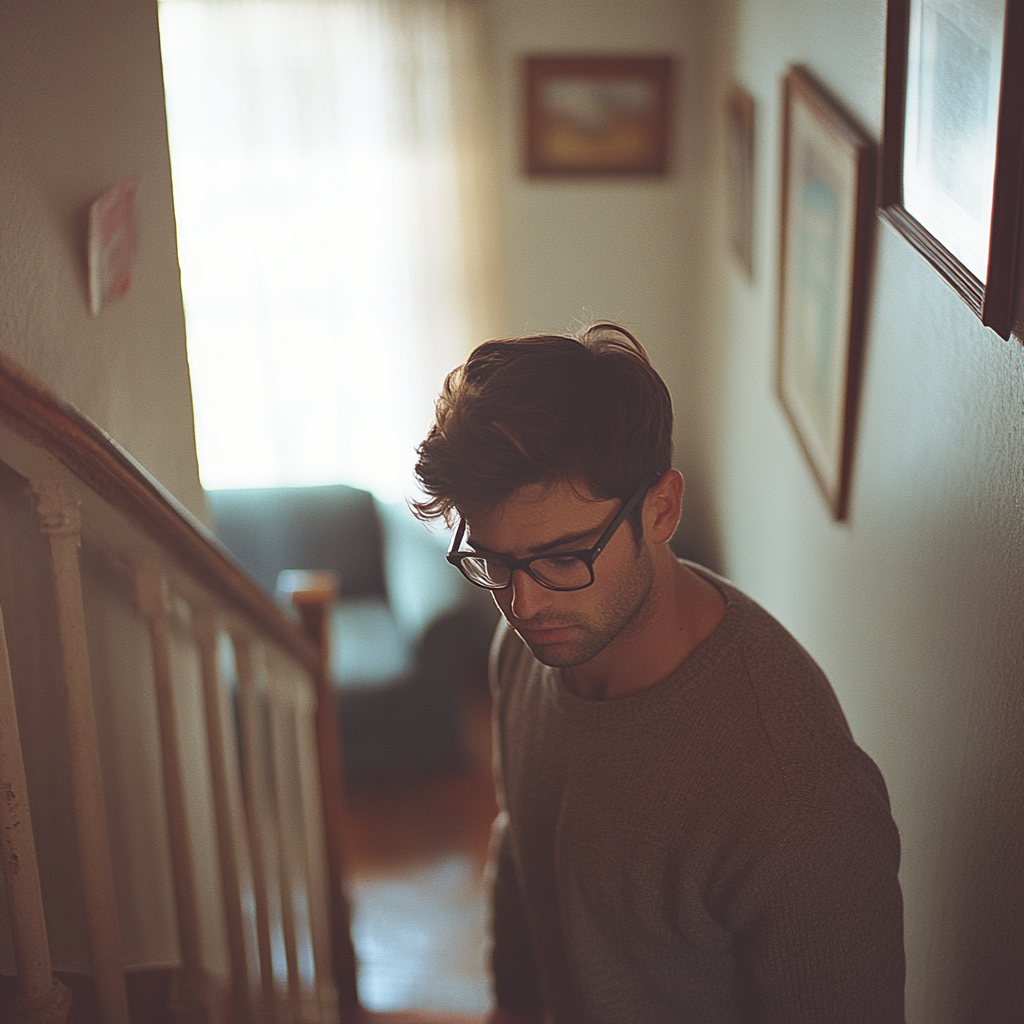 An angry man going down the stairs | Source: Midjourney