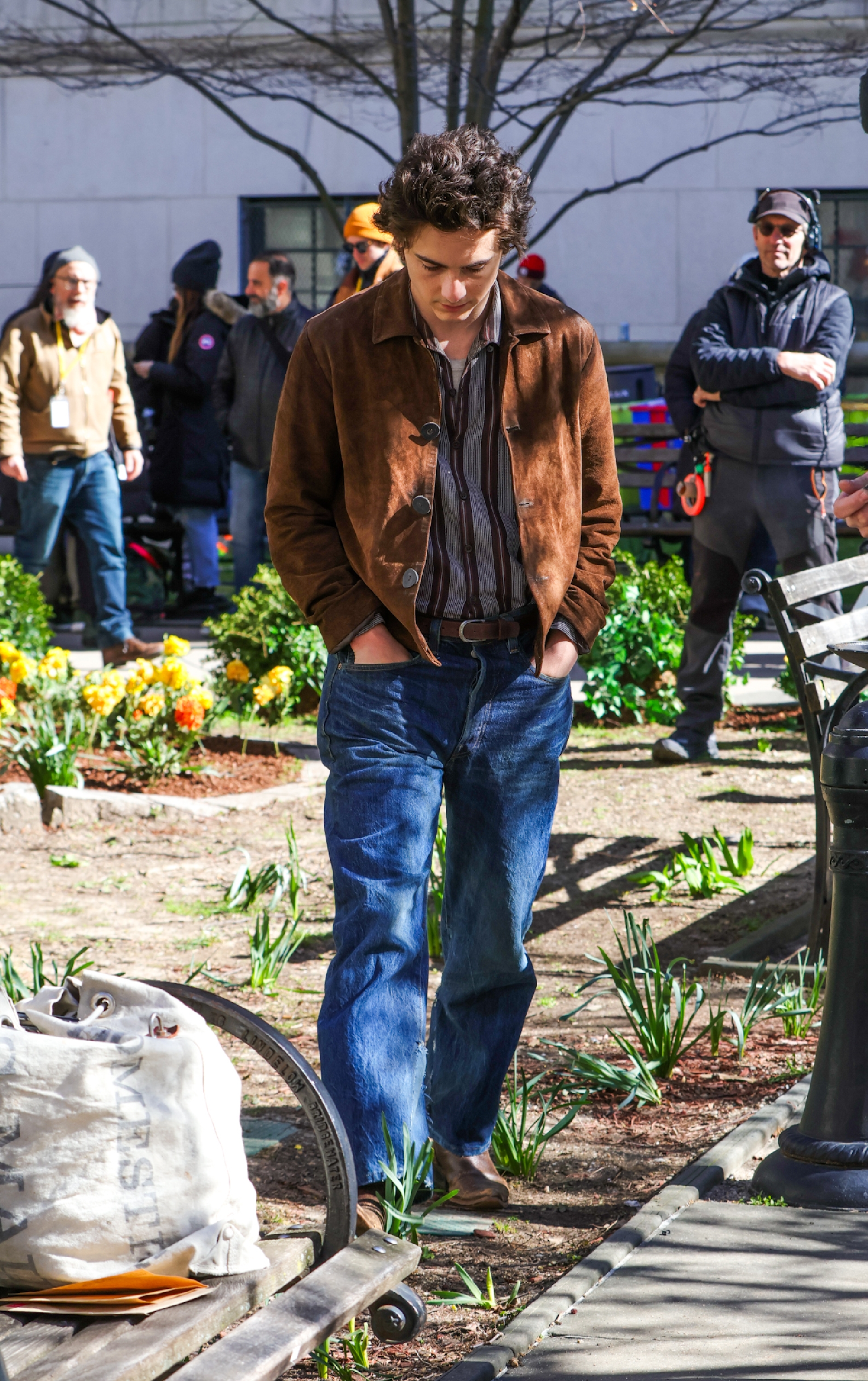 Timothée Chalamet is seen on the set in New York on March 24, 2024 | Source: Getty Images