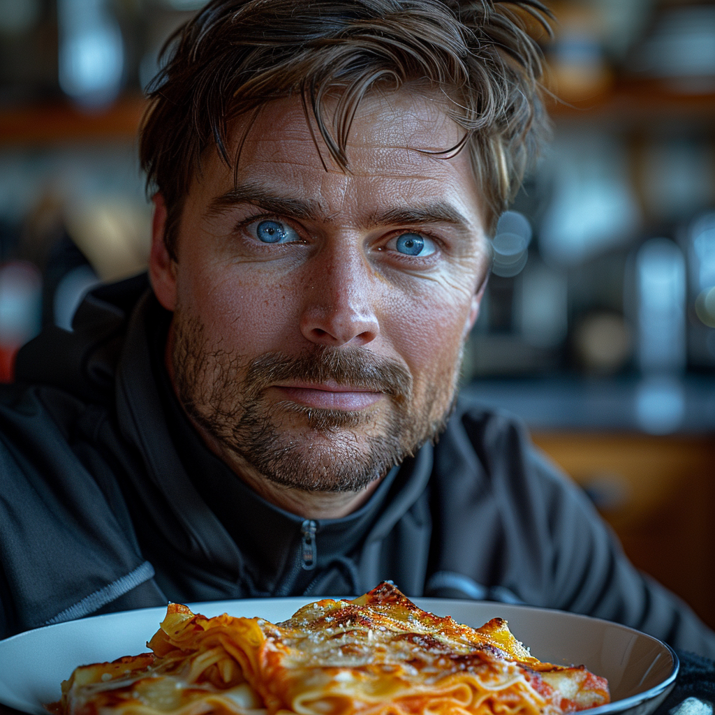 Unpleased Dave with lasagna | Source: Midjourney