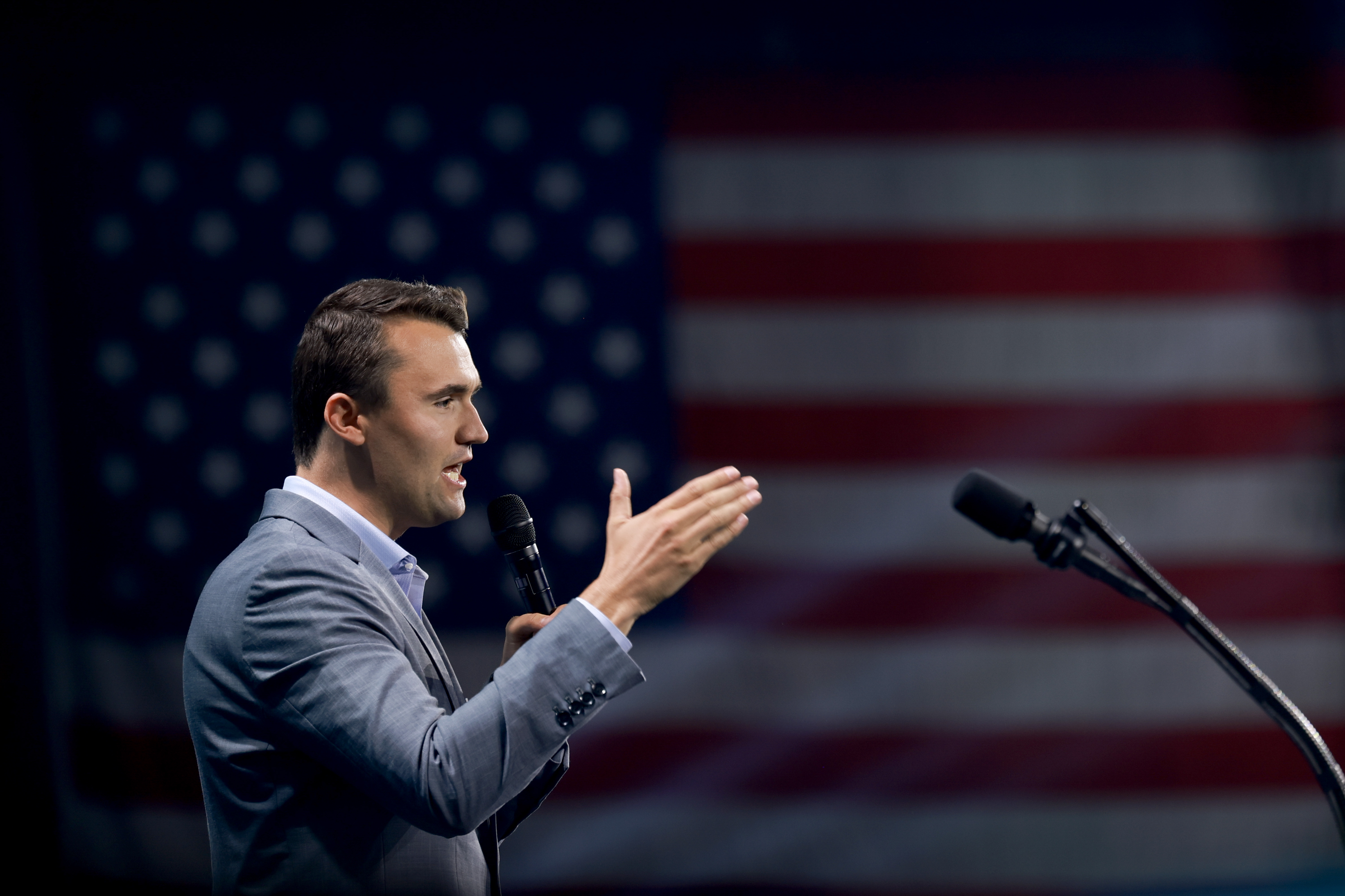 Charlie Kirk speaks during a Turning Point USA Believers Summit conference at the Palm Beach Convention Center on July 26, 2024 in Florida | Source: Getty Images