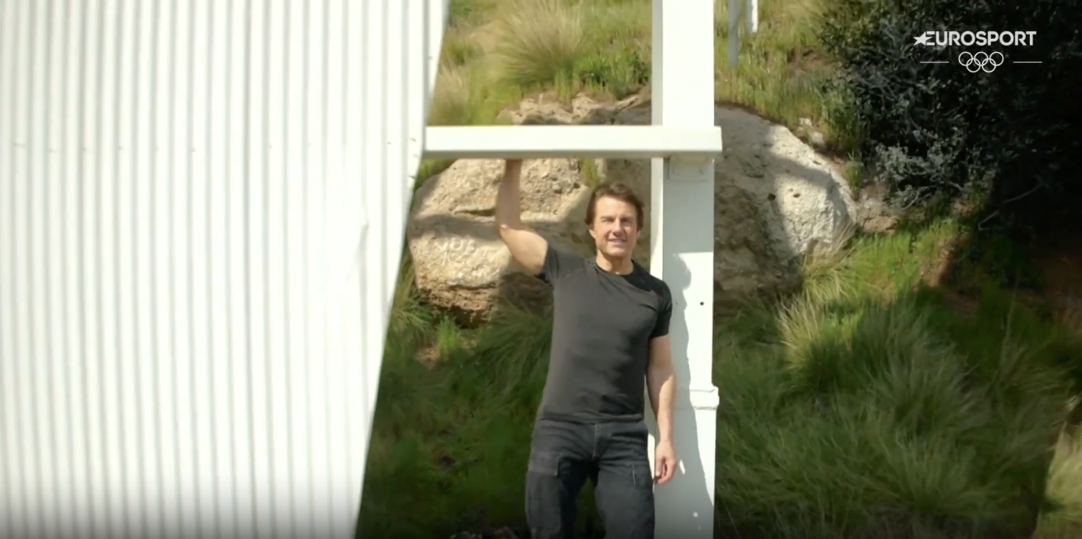 Tom Cruise posing on the Hollywood sign, posted on August 12, 2024 | Source: YouTube/Eurosport