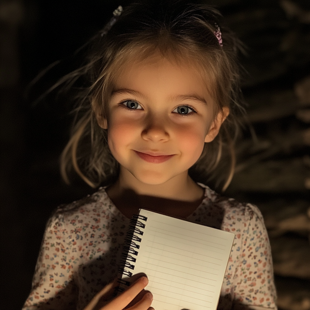 A little girl holding a notebook | Source: Midjourney