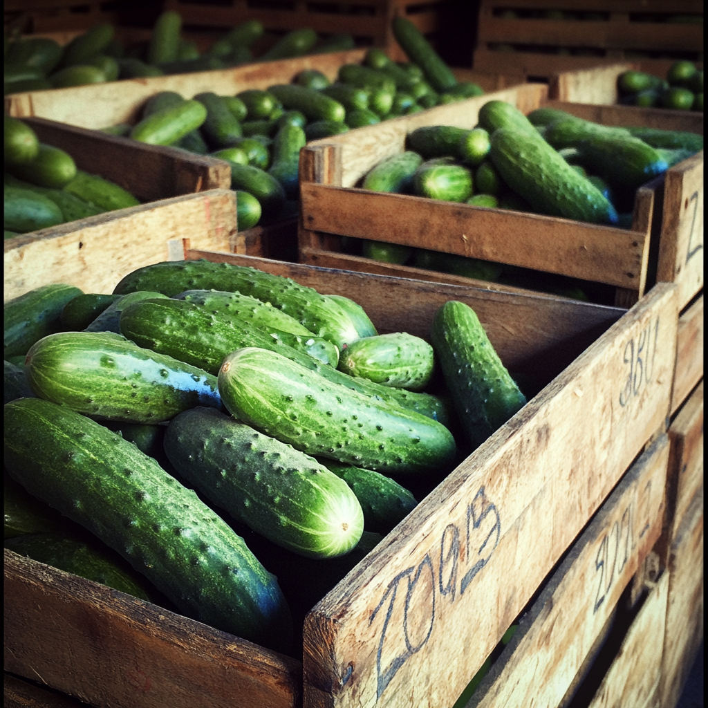 Crates of cucumbers | Source: Midjourney