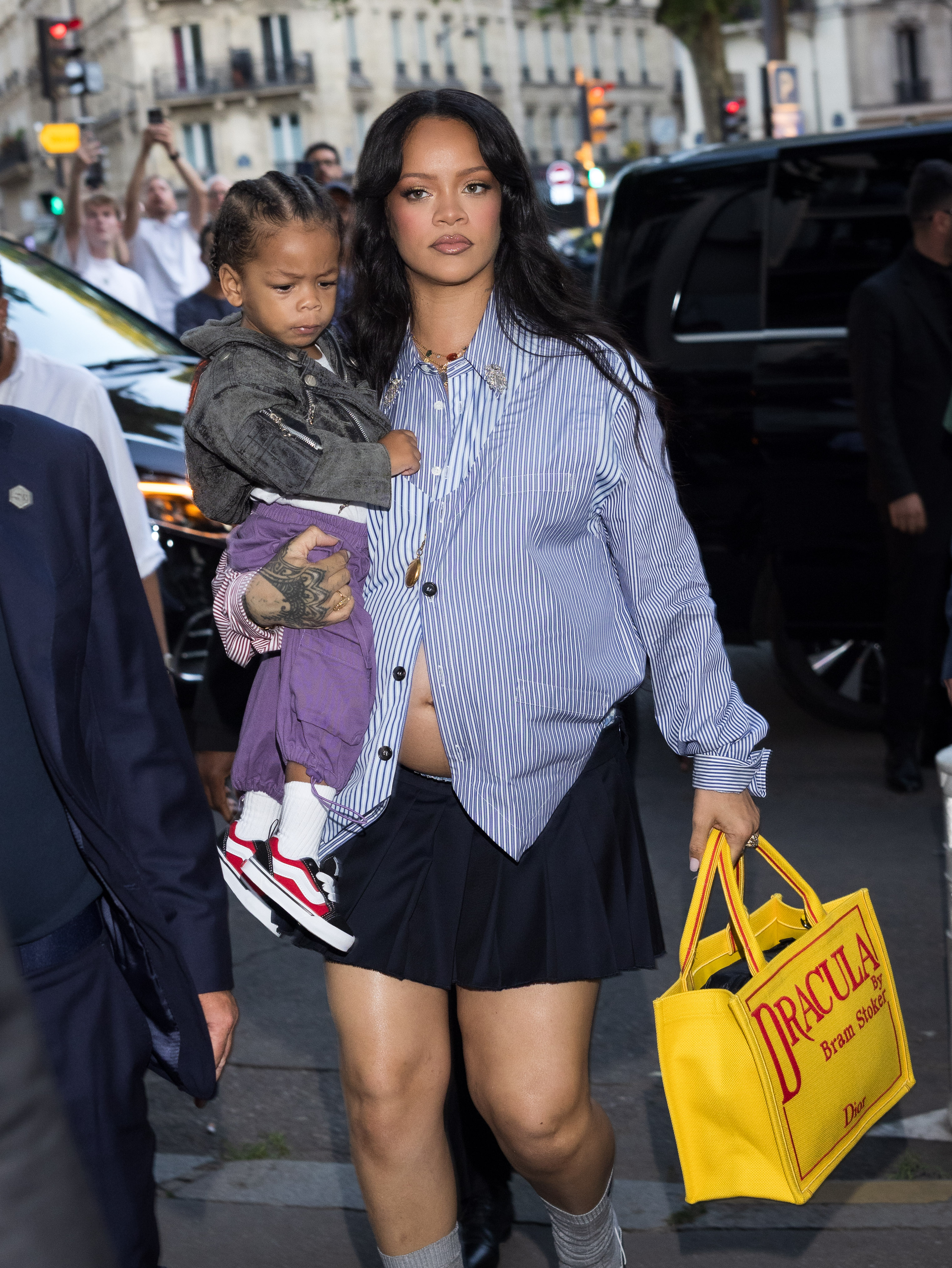 Rihanna and Riot attend the AWGE Menswear Spring/Summer 2026 show as part of Paris Fashion Week on June 27, 2025 in Paris, France | Source: Getty Images