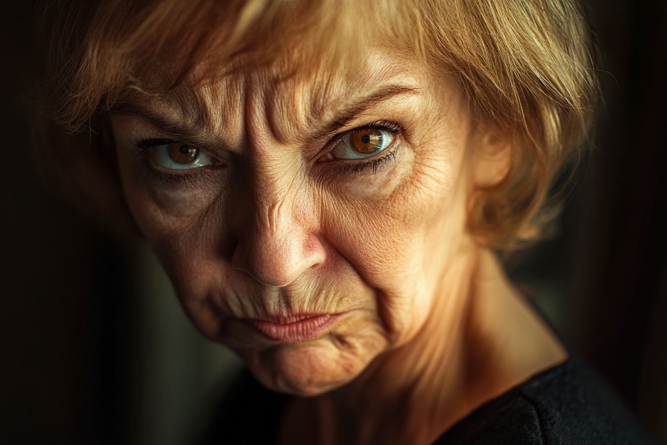 A senior woman frowning | Source: Midjourney