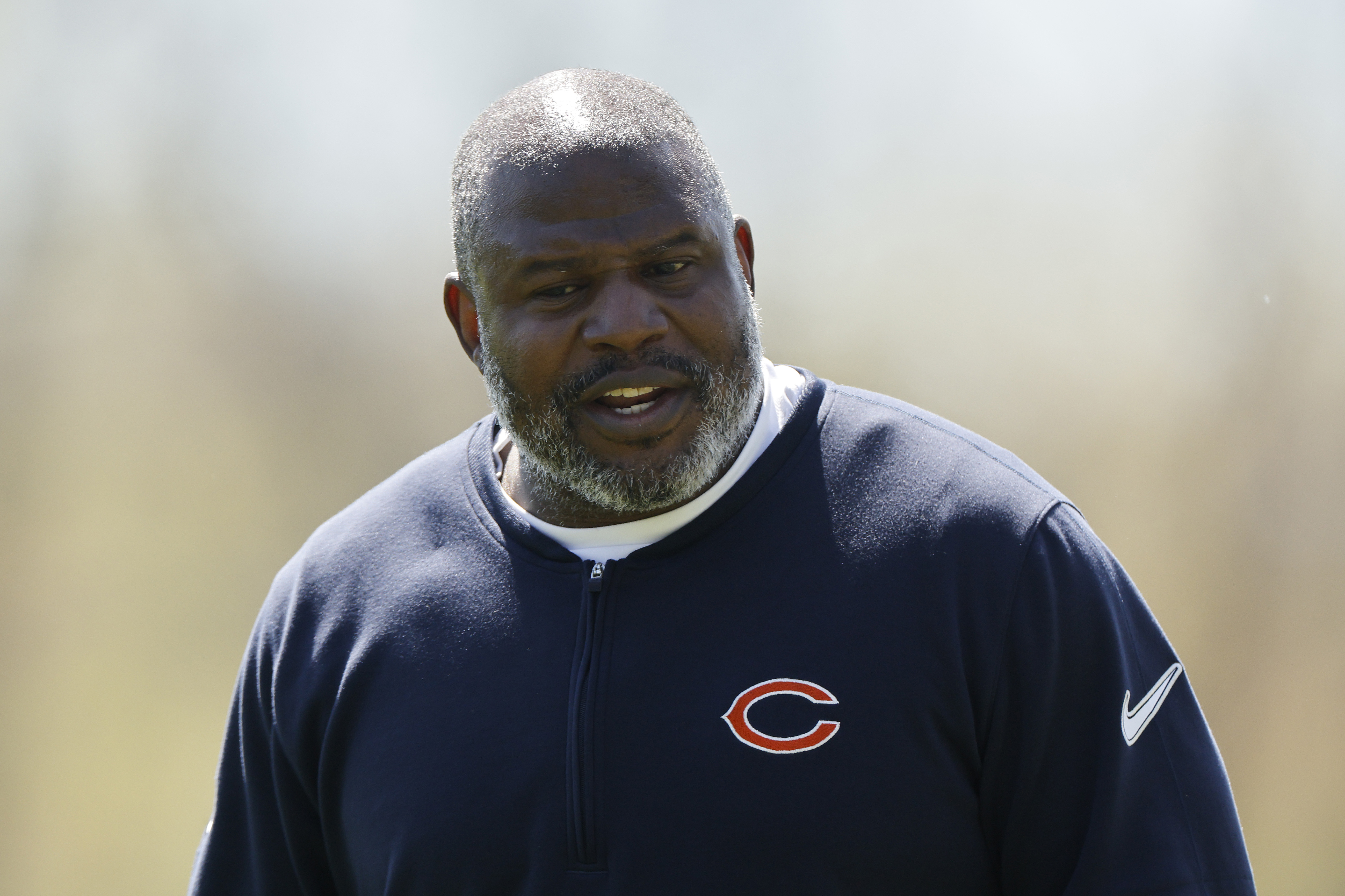 Eric Bieniemy watches players during a Chicago Bears practice in 2025, one season before returning to the Kansas City Chiefs as offensive coordinator. | Source: Getty Images