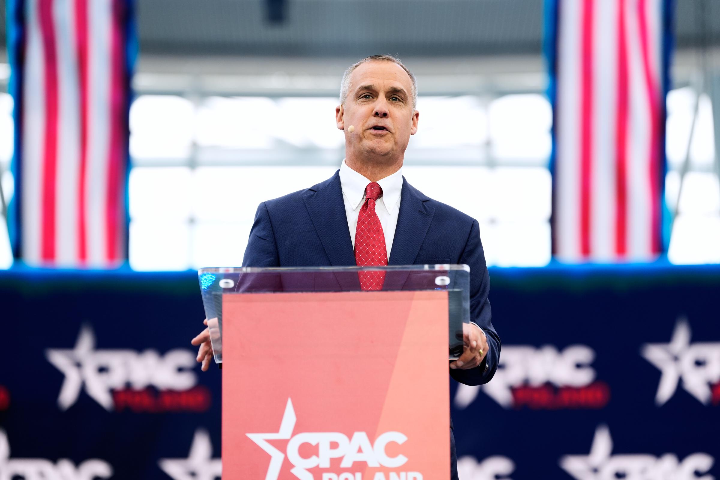 Corey Lewandowski speaking at the Conservative Political Action Conference in Rzeszów, Poland on May 27, 2025. | Source: Getty Images